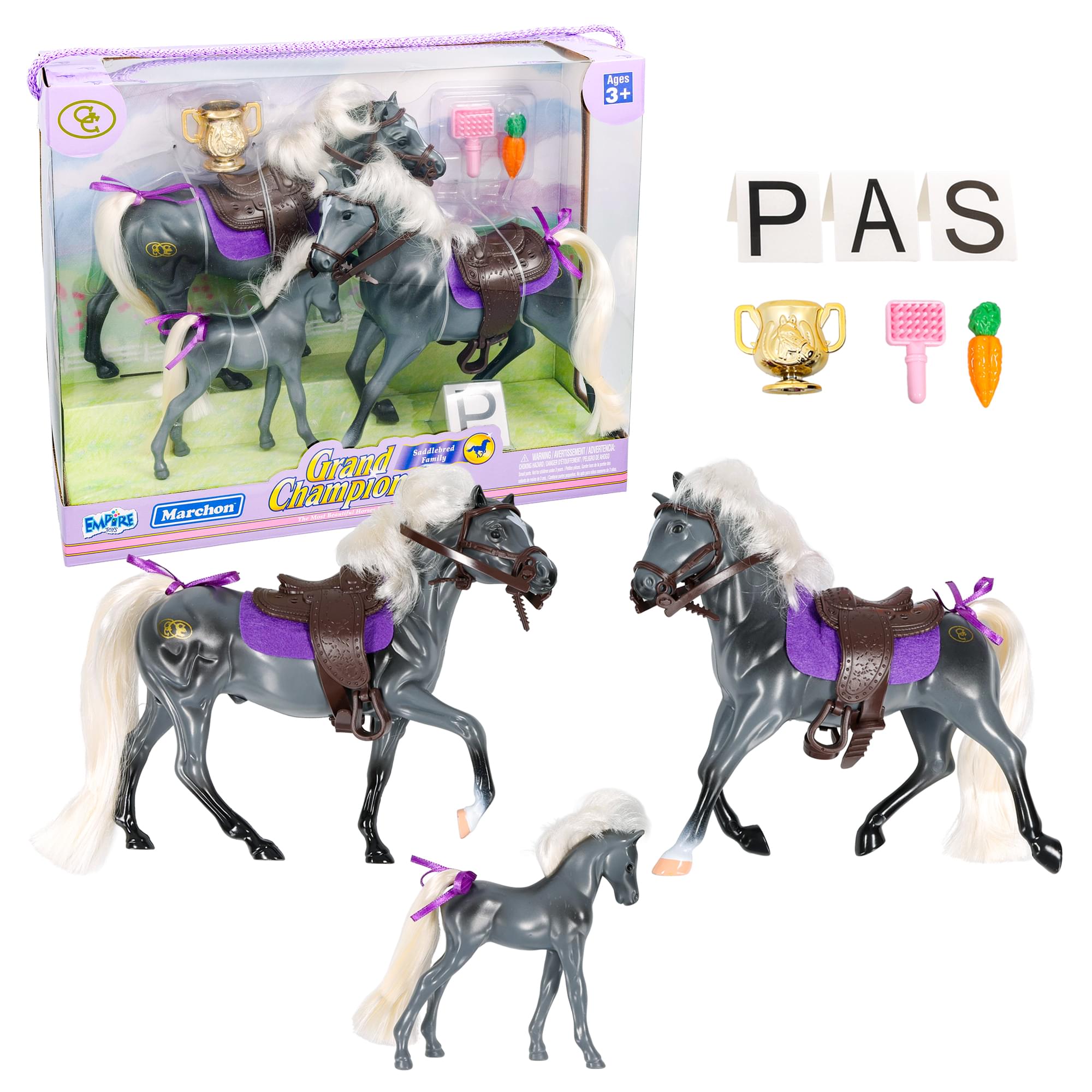 Grand Champions Saddlebred Family Horse Figure Set Of 3 | Grey Saddlebred