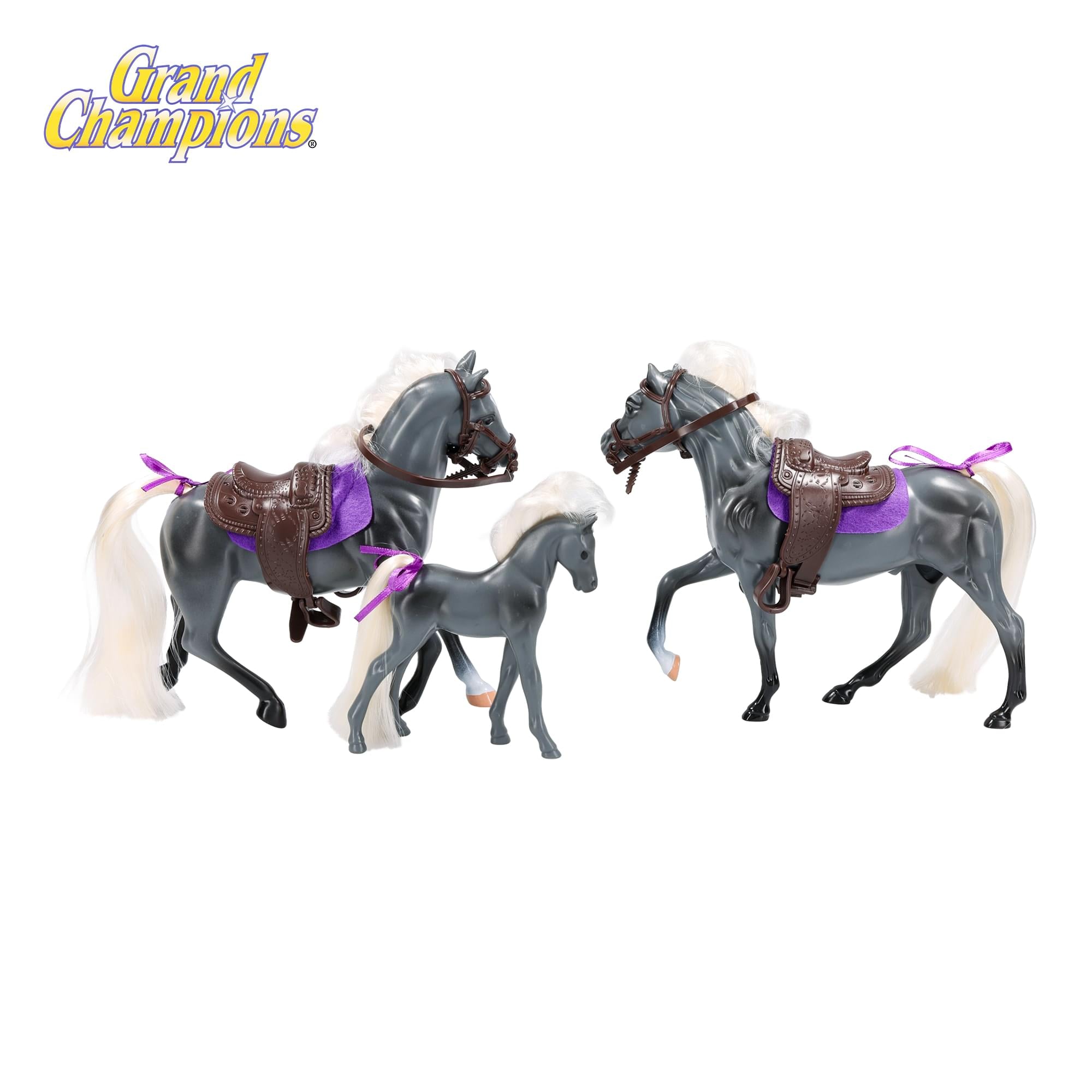 Grand Champions Saddlebred Family Horse Figure Set Of 3 | Grey Saddlebred