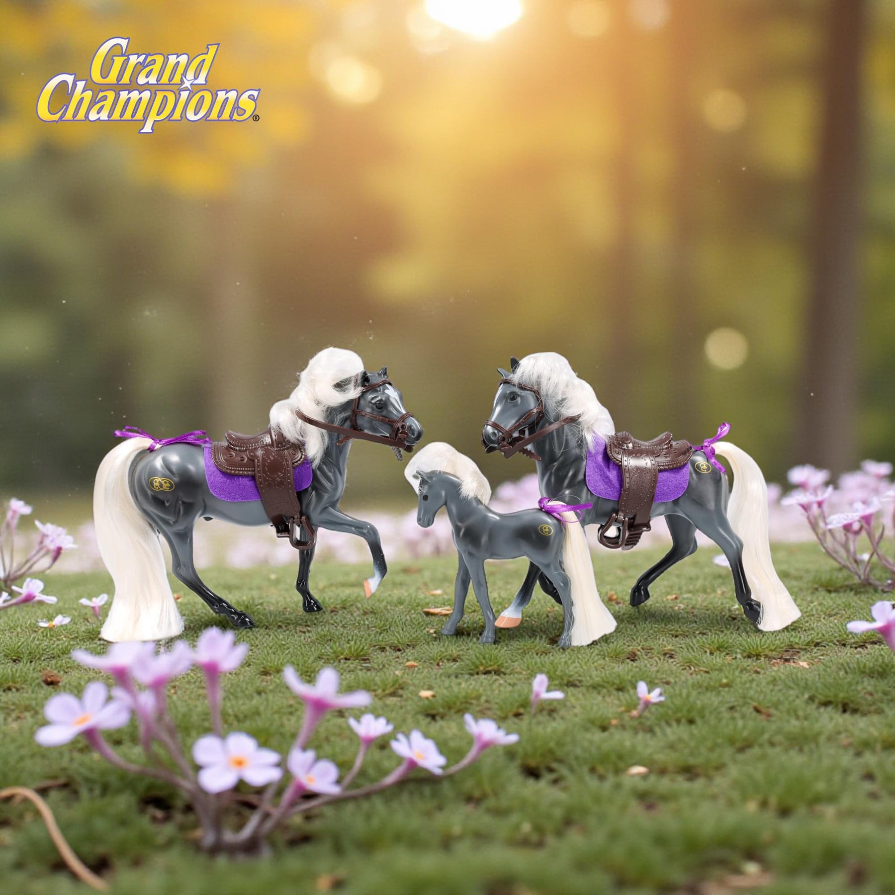 Grand Champions Saddlebred Family Horse Figure Set Of 3 | Grey Saddlebred