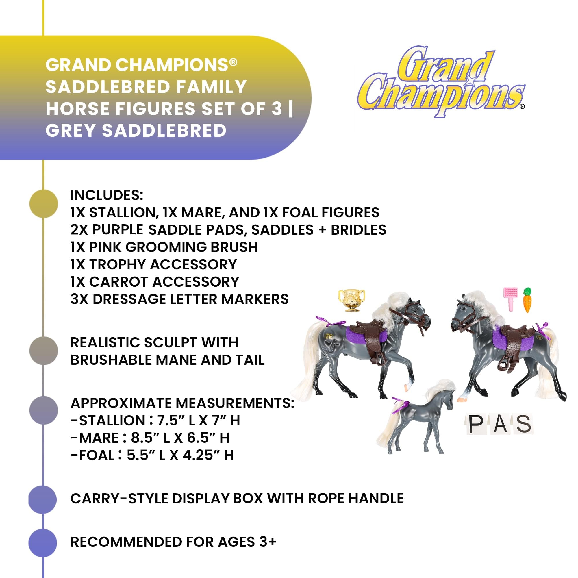 Grand Champions Saddlebred Family Horse Figure Set Of 3 | Grey Saddlebred