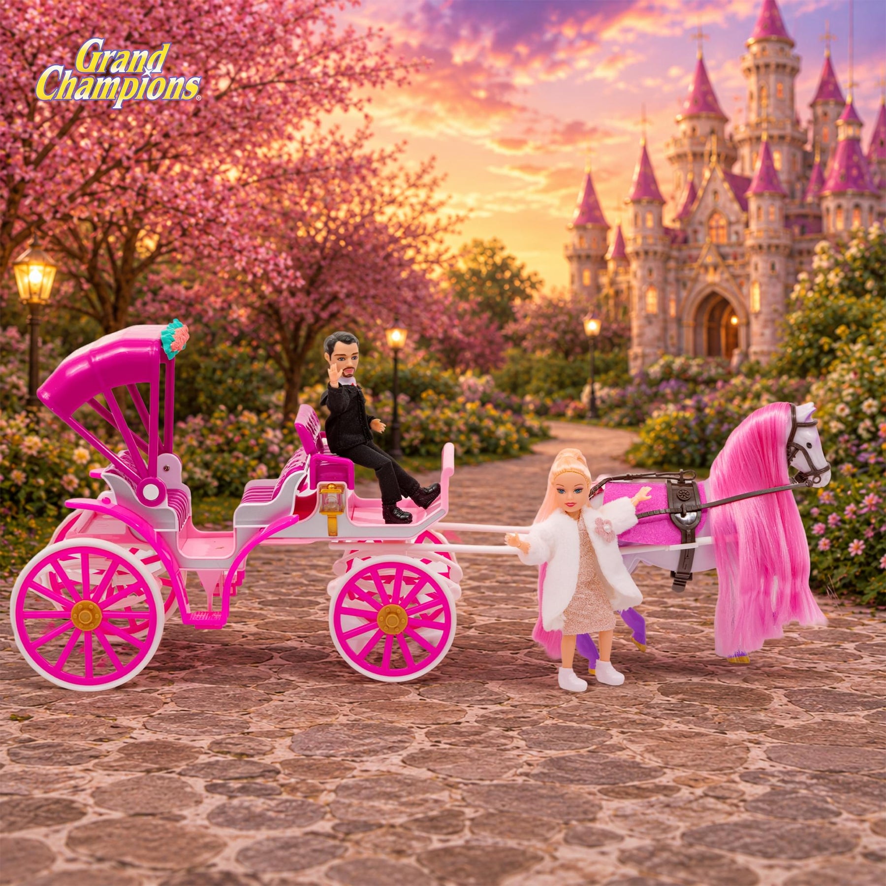 Grand Champions Enchanted Kingdom Fantasy Chariot Dolls and Horse Playset