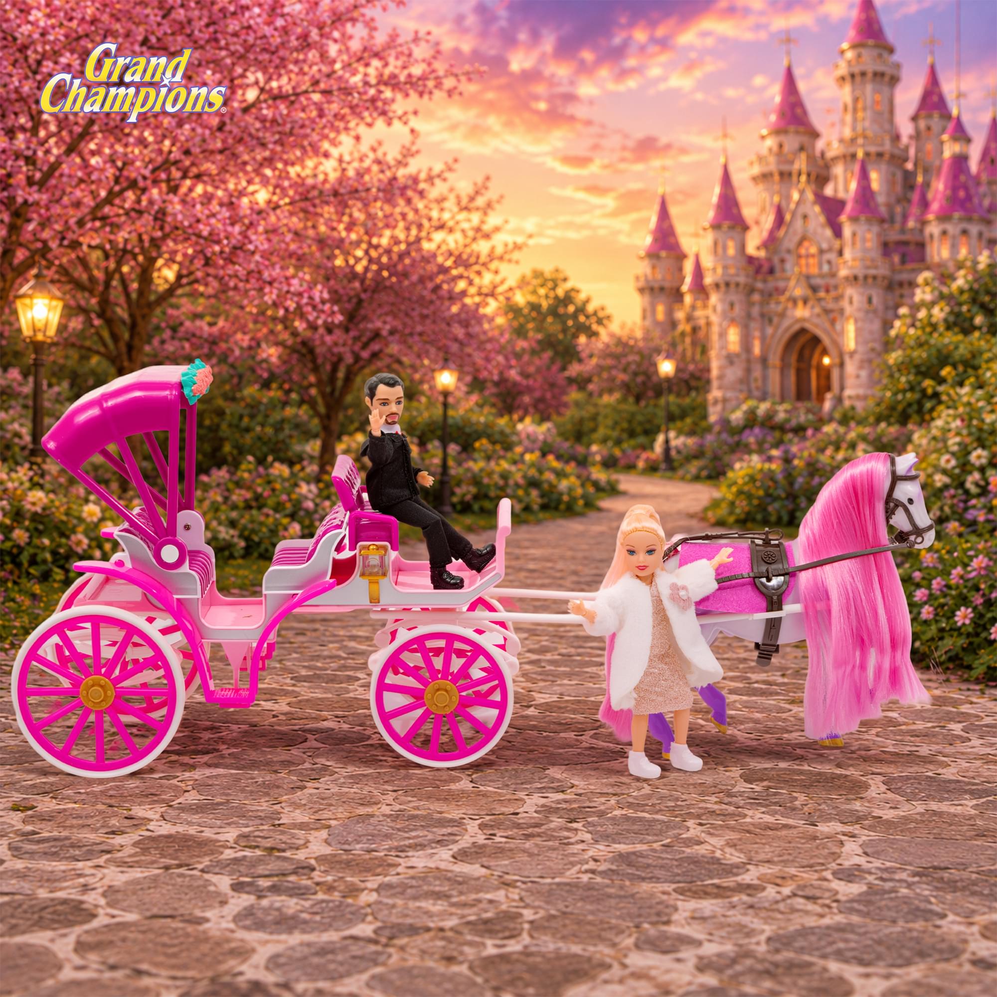 Grand Champions Enchanted Kingdom Fantasy Chariot Dolls and Horse Playset