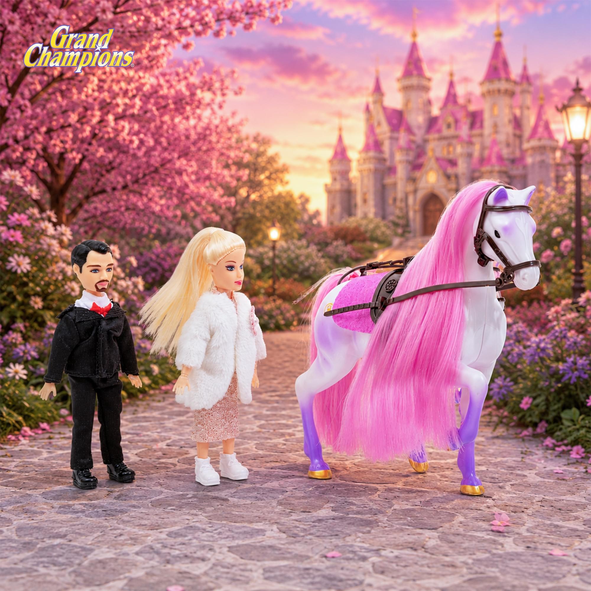 Grand Champions Enchanted Kingdom Fantasy Chariot Dolls and Horse Playset