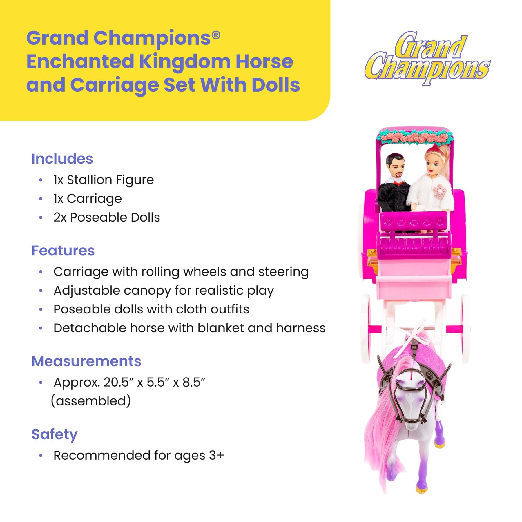 Grand Champions Enchanted Kingdom Fantasy Chariot Dolls and Horse Playset