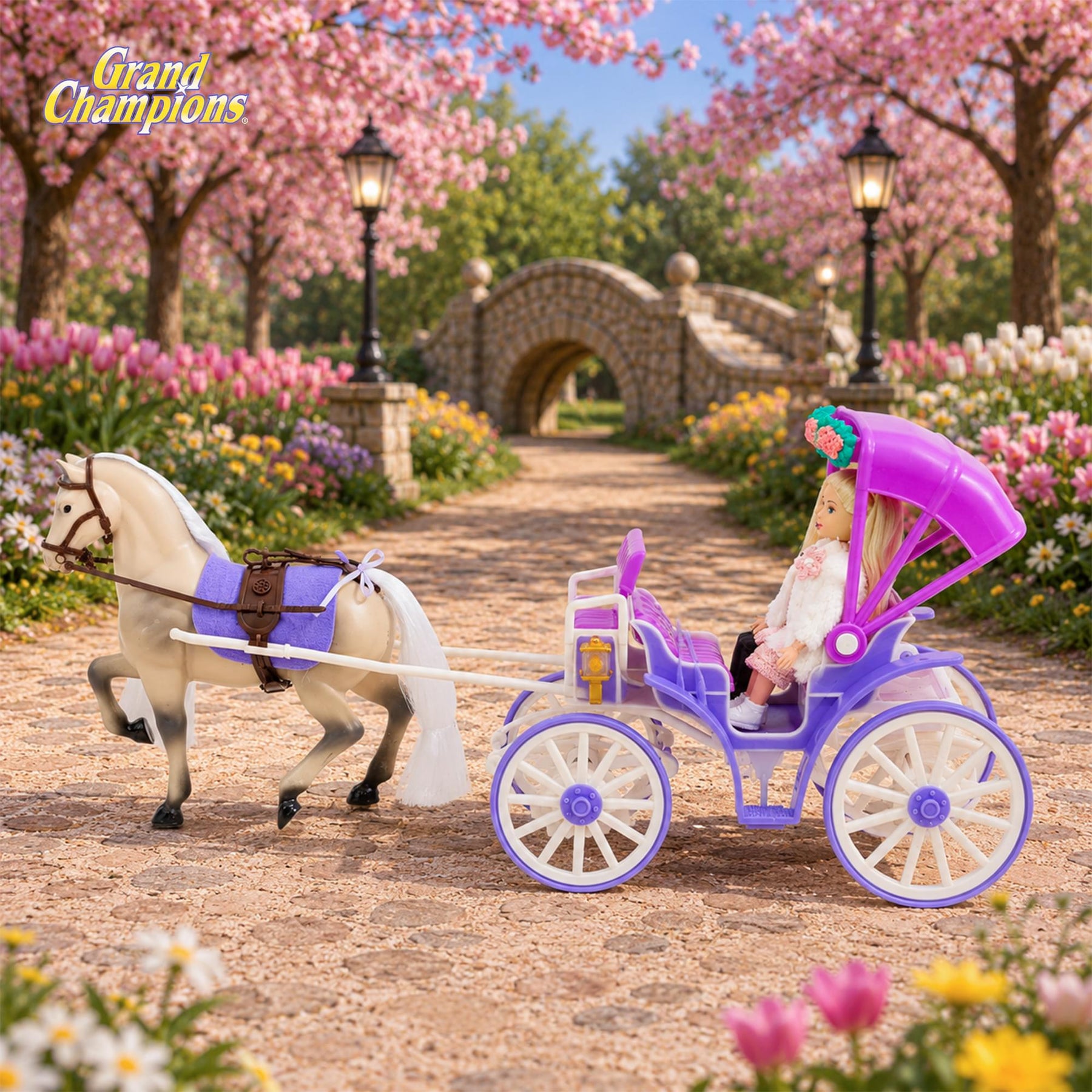 Grand Champions Spring Carriage Ride Dolls and Horse Playset