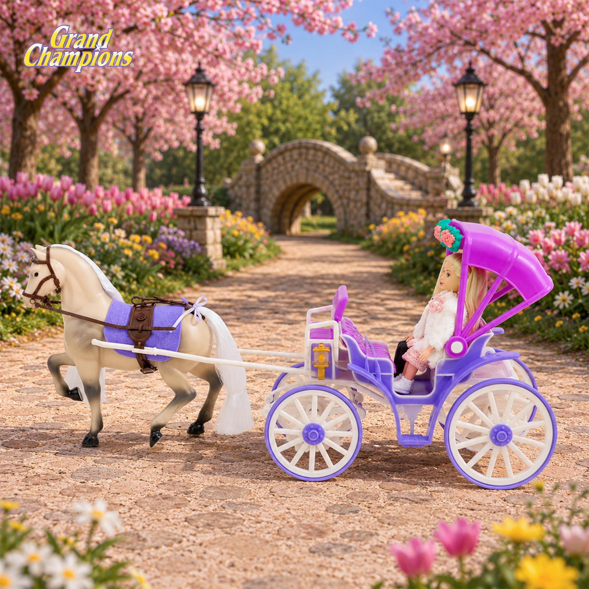 Grand Champions Spring Carriage Ride Dolls and Horse Playset