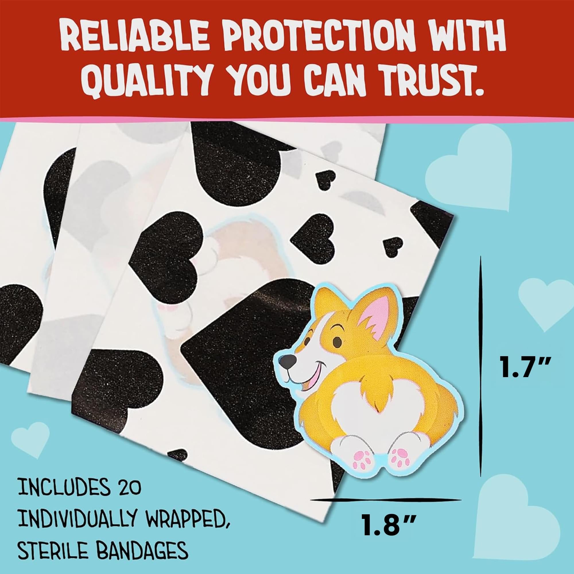 GAMAGO Corgi Butt Adhesive Bandages | 20 Count With Carry Case