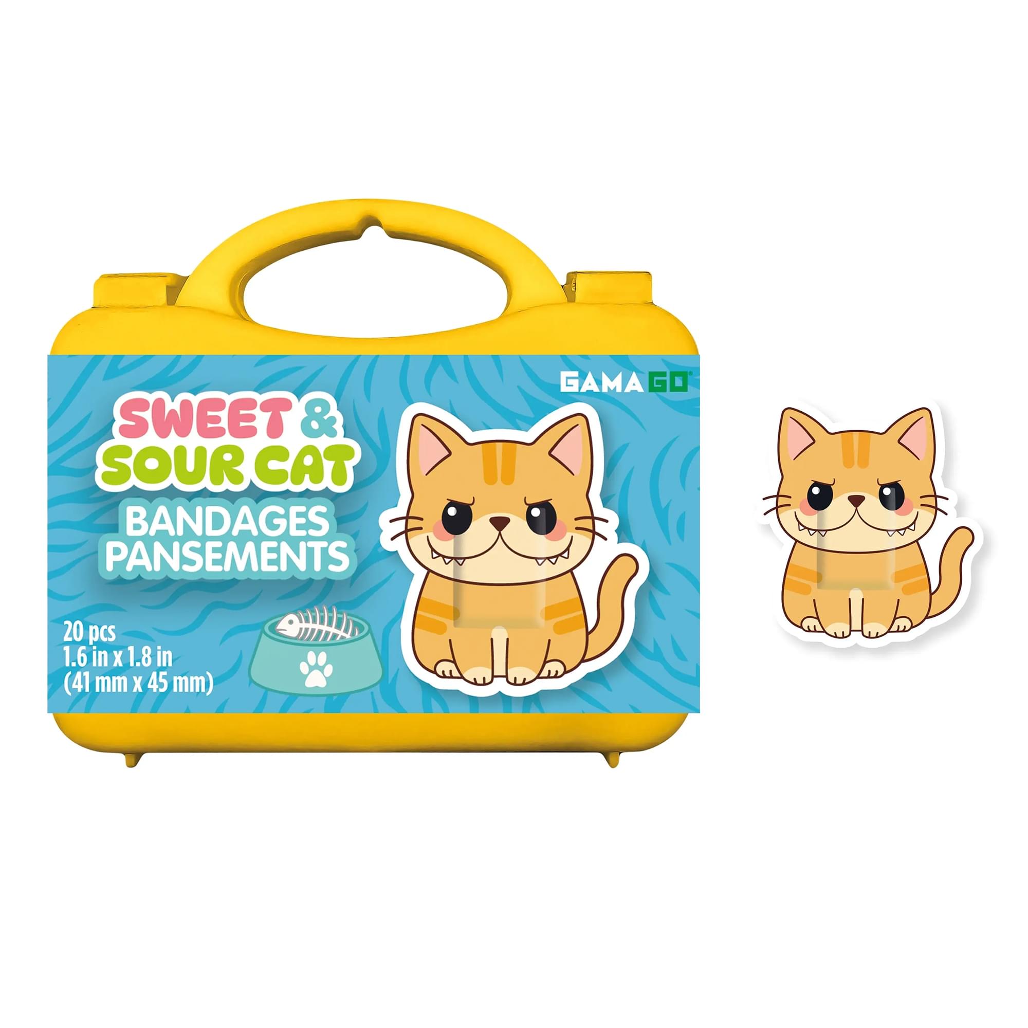 GAMGO Sweet & Sour Cat Adhesive Bandages | 20 Count With Carry Case