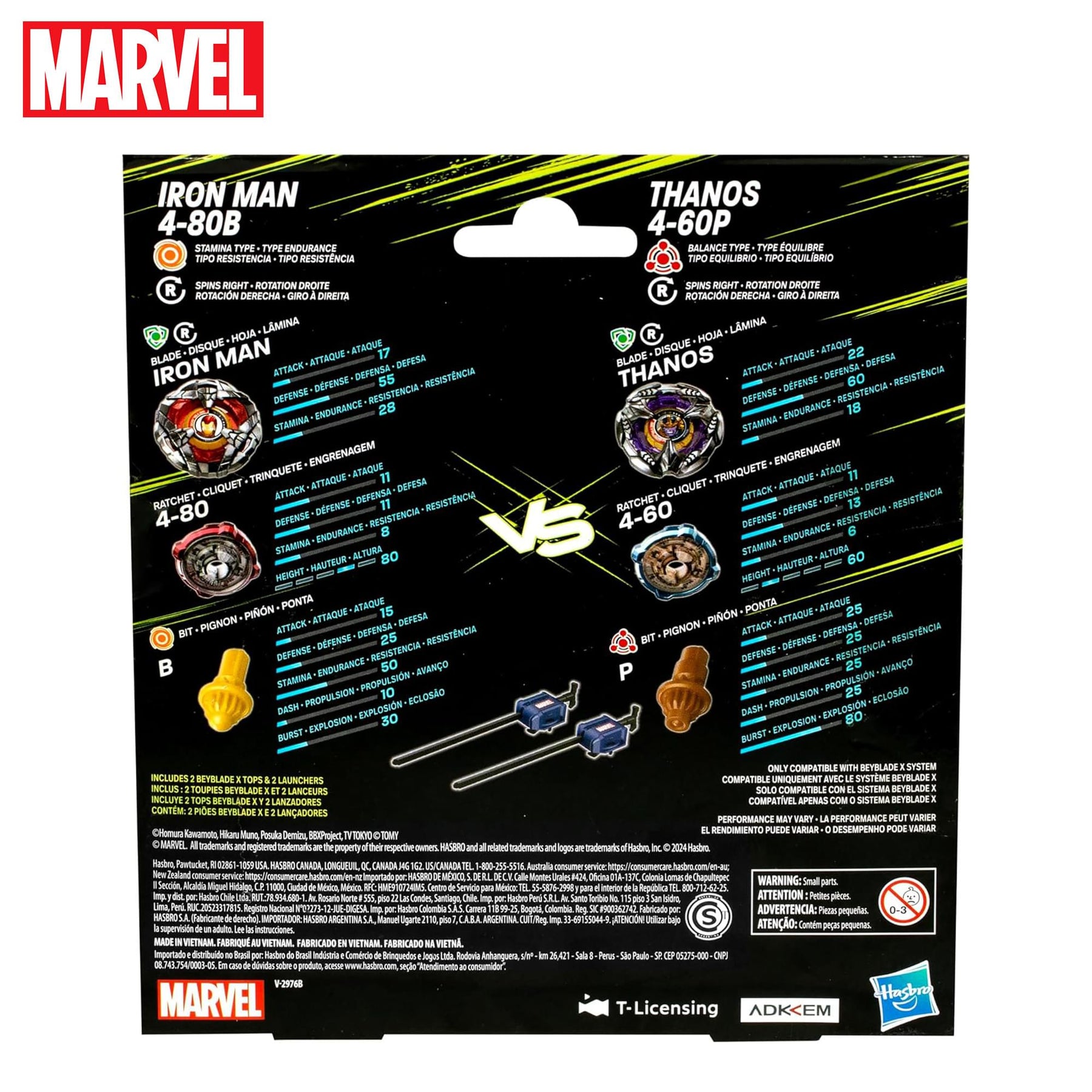Beyblade X Marvel Iron Man 4-80B vs Thanos 4-60P Dual Pack Set