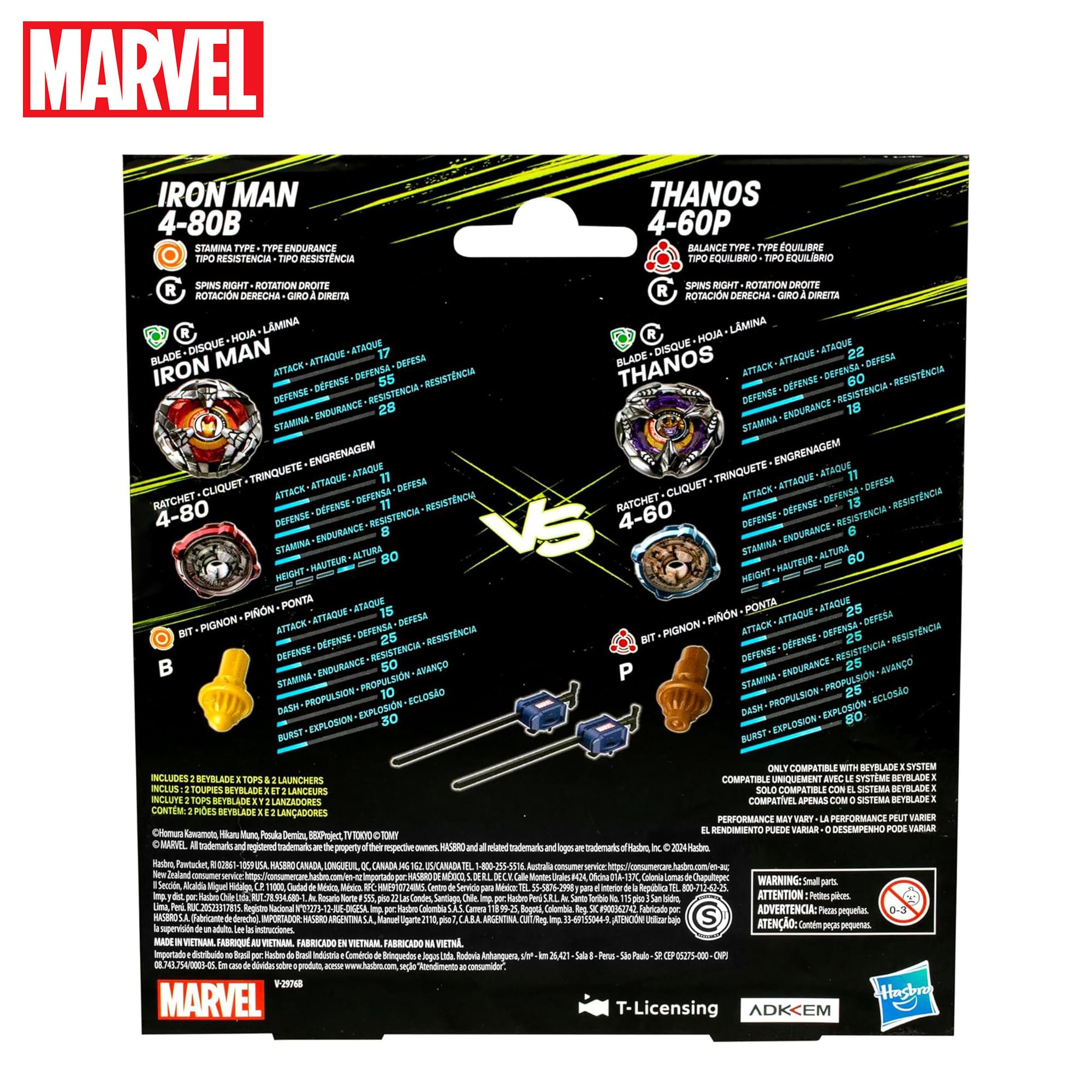 Beyblade X Marvel Iron Man 4-80B vs Thanos 4-60P Dual Pack Set