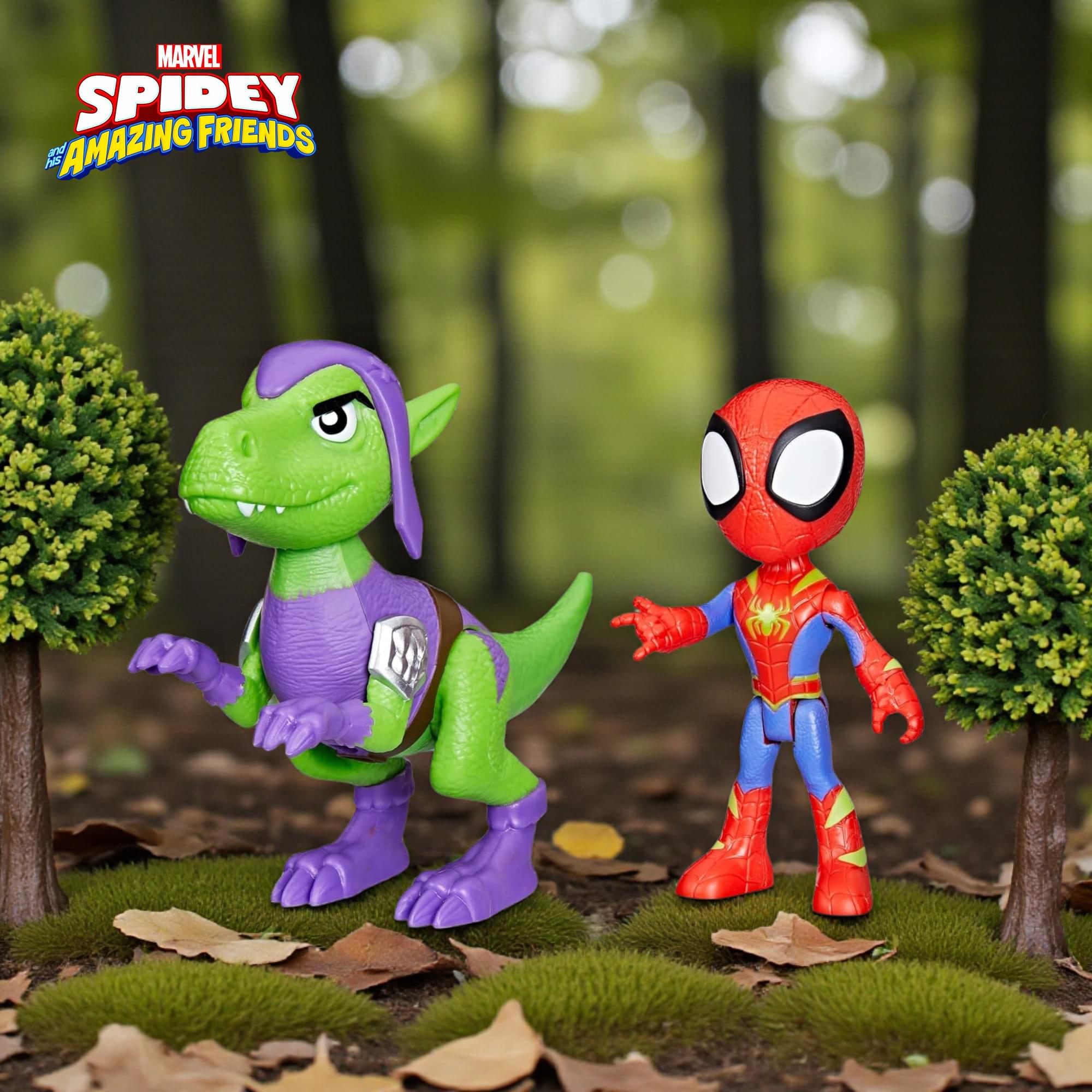 Marvel Spidey and Friends 4-Inch Dino-Webs Set | Spidey & Goblin Raptor