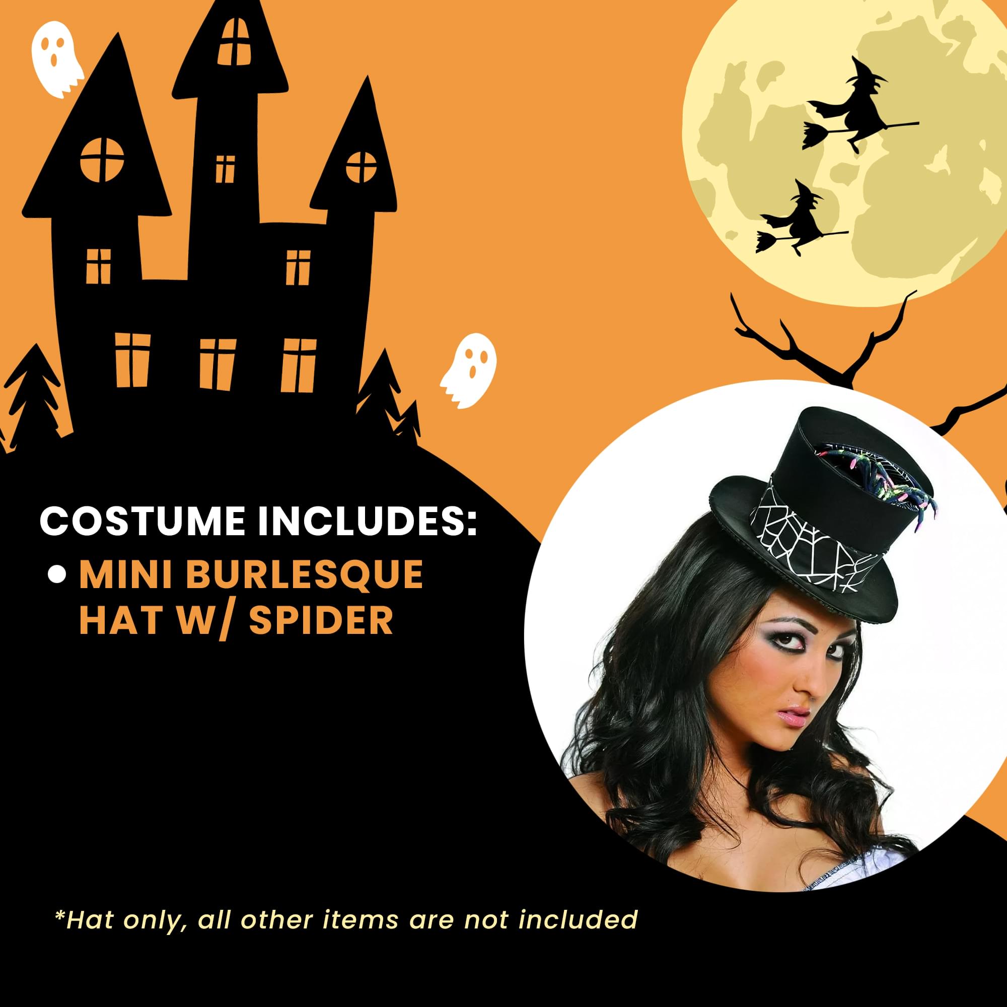 Mini Burlesque Costume Black Gothic Hat w/Spider