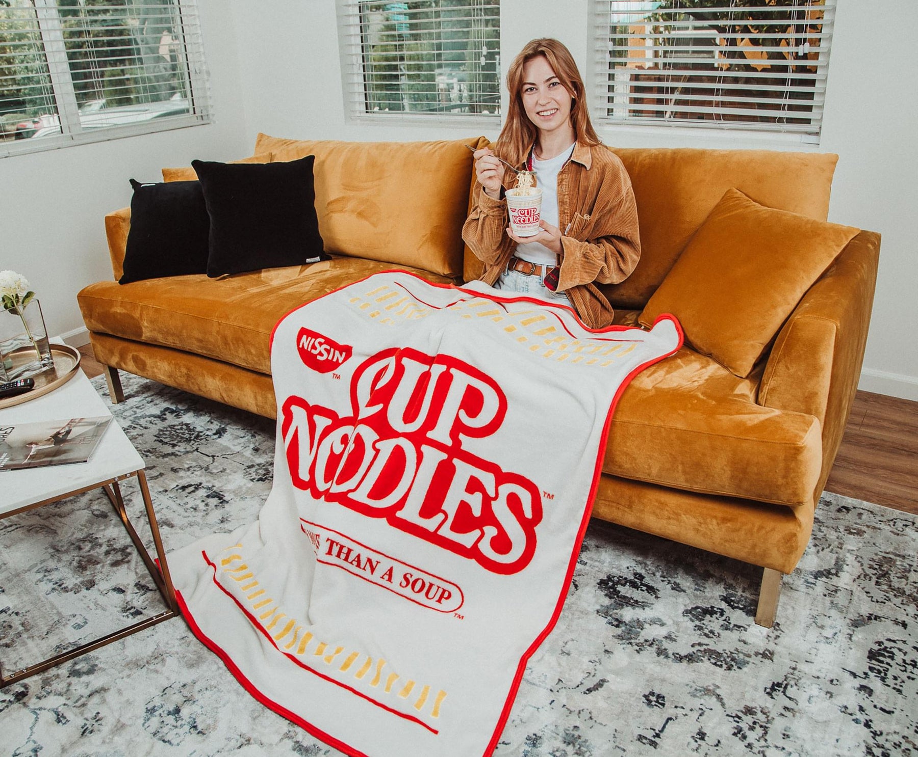 Nissin Cup Noodles Logo Microplush Throw Blanket | 45 x 60 Inches