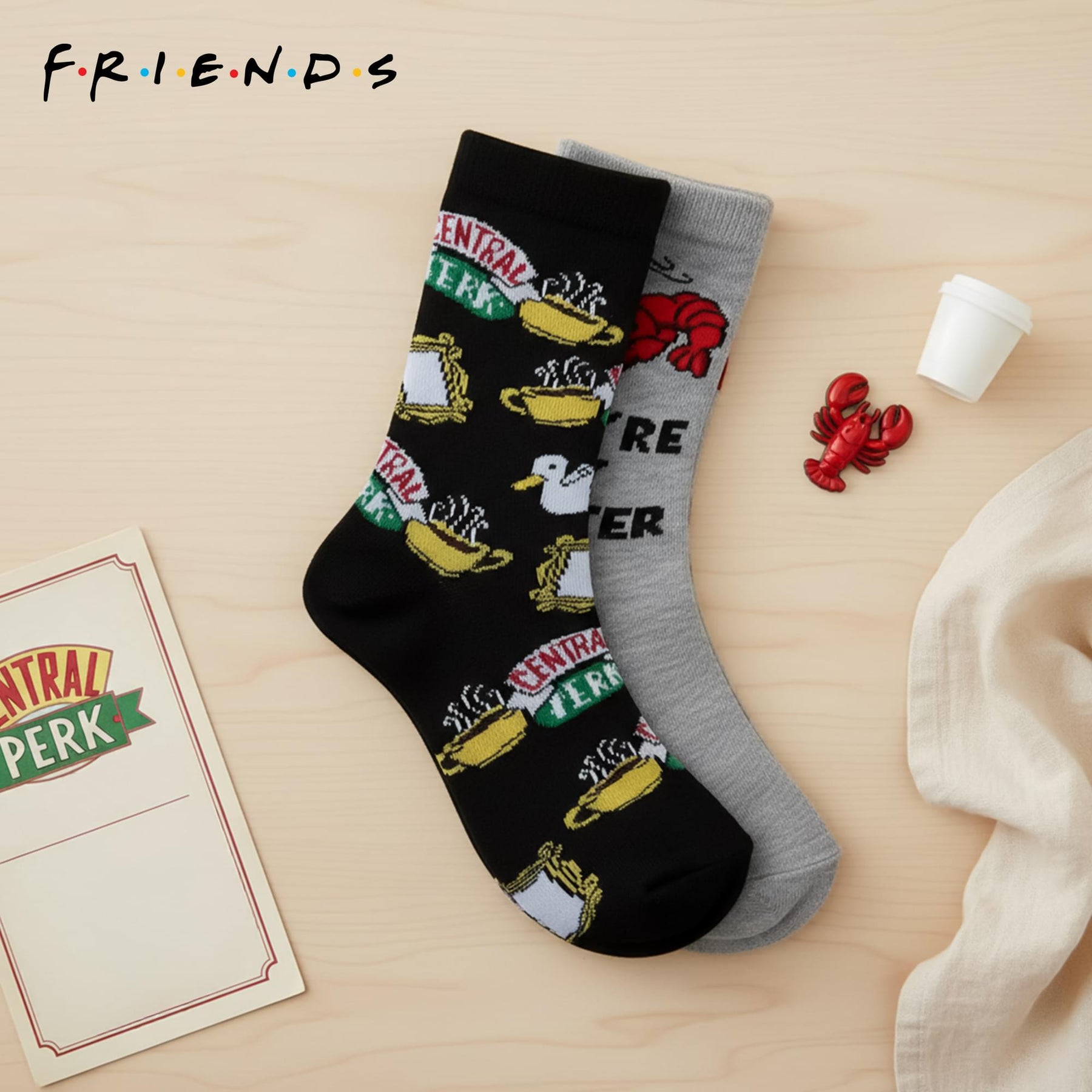 Friends Lobster and Cerntal Perk Novelty Unisex Crew Socks | 2 Pairs