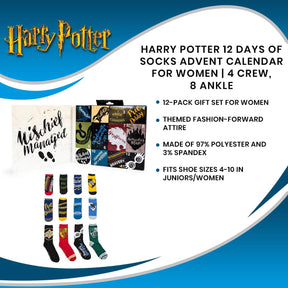 Harry Potter 12 Days of Socks Advent Calendar for Women | 4 Crew, 8 Ankle