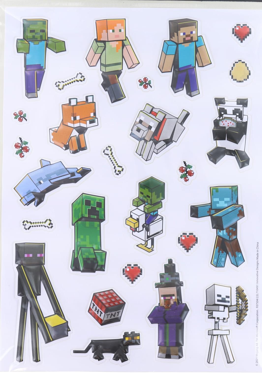Minecraft Raised 3D Stickers | One Sheet