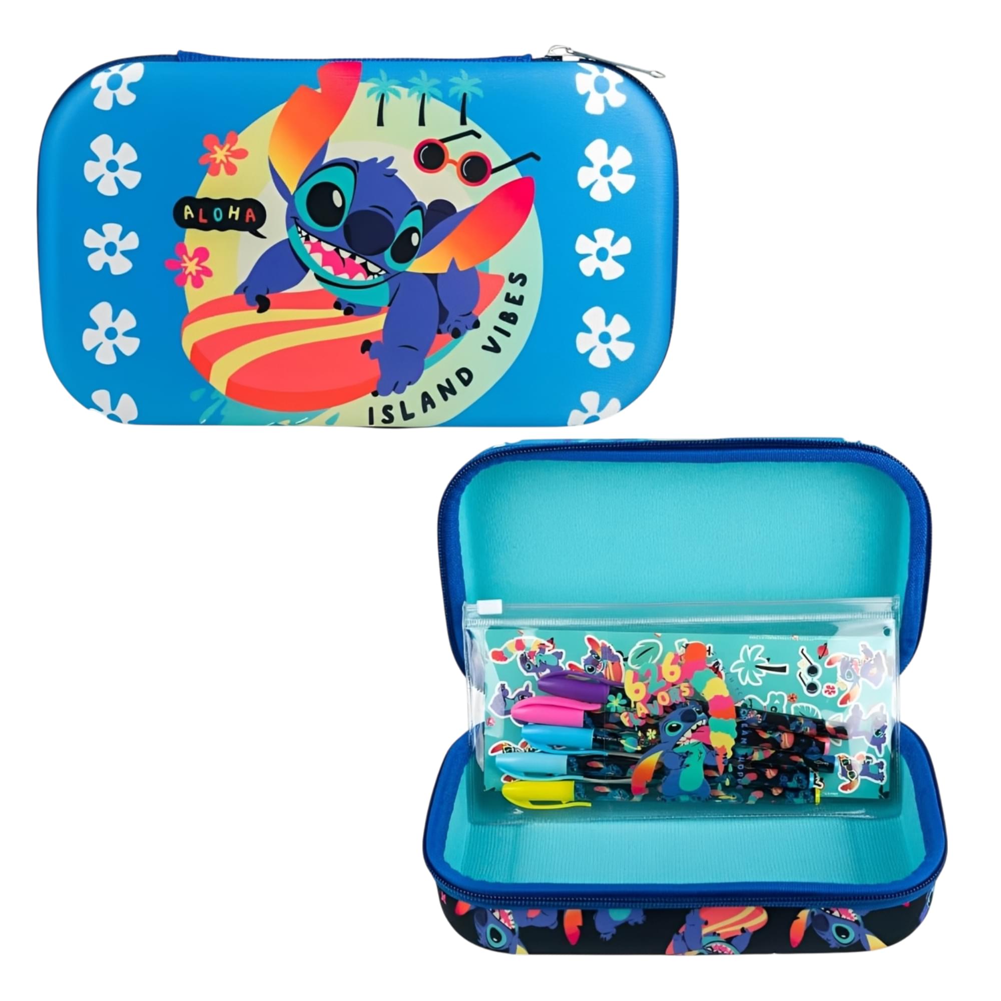 Disney Lilo & Stitch Pencil Case With Stickers and 5 Gel Pens | 8 x 5 Inches