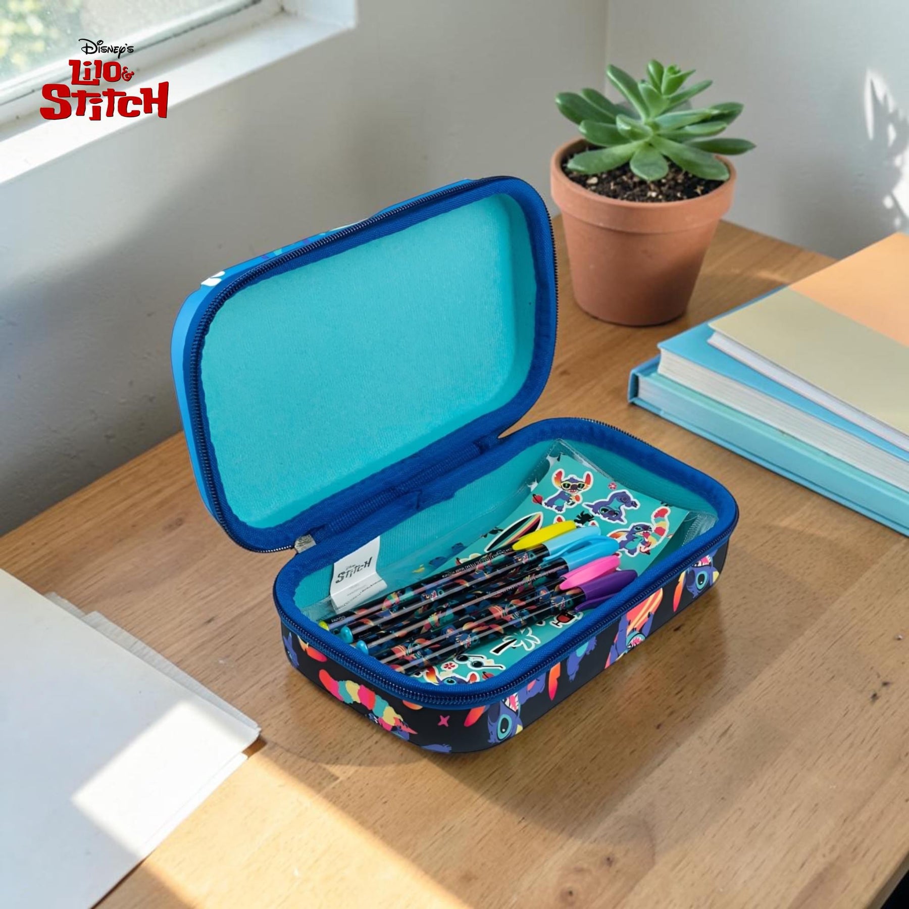 Disney Lilo & Stitch Pencil Case With Stickers and 5 Gel Pens | 8 x 5 Inches