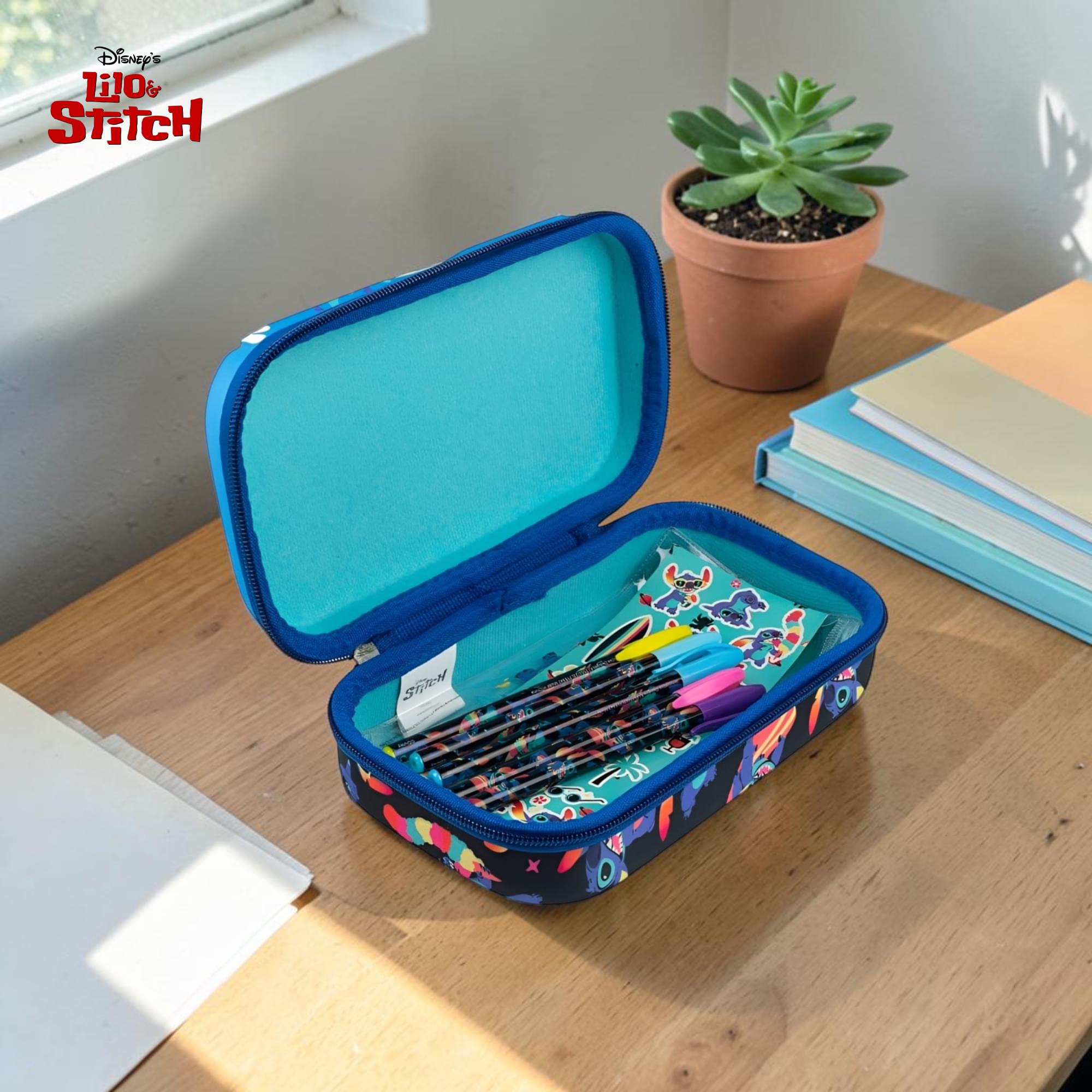 Disney Lilo & Stitch Pencil Case With Stickers and 5 Gel Pens | 8 x 5 Inches