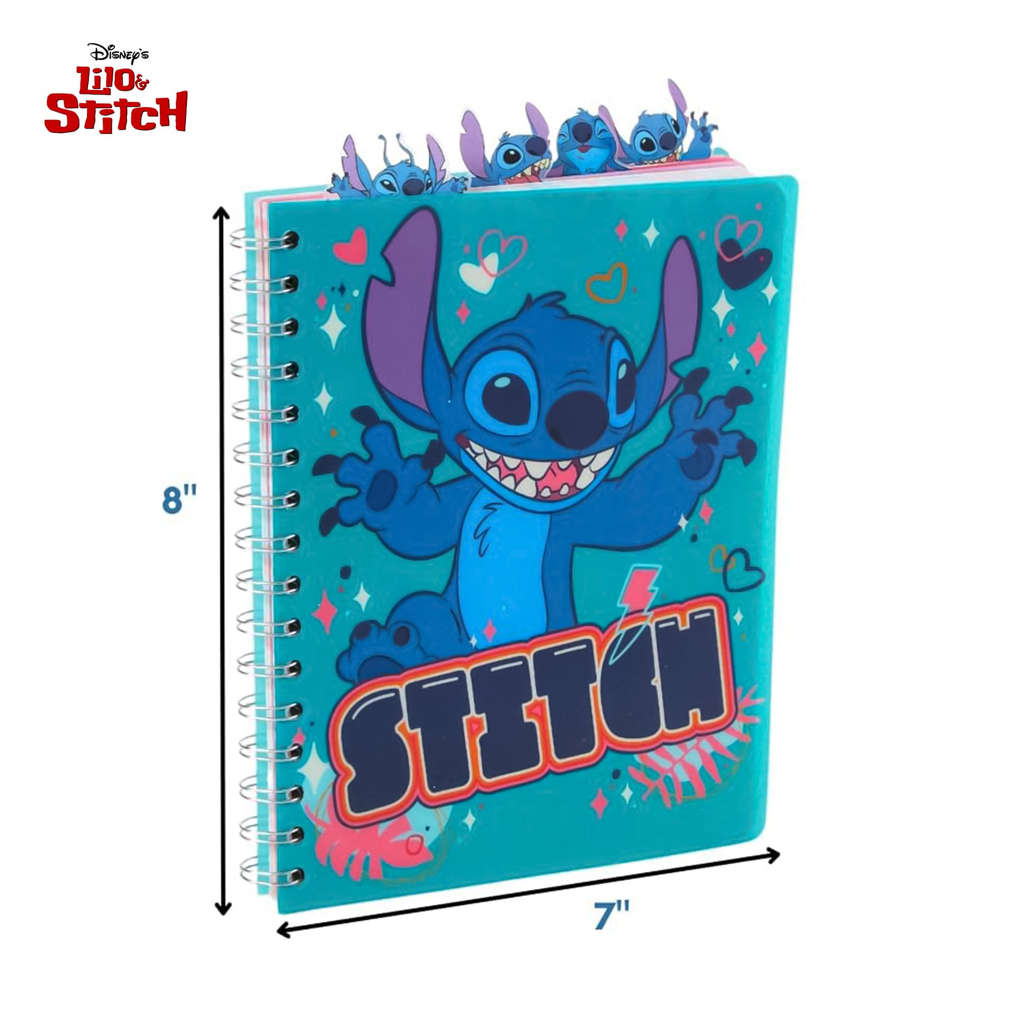 Disney Lilo & Stitch 4-Tabbed Spiral Journal Set With Sticky Notes and Pen | 96 Lined Pages