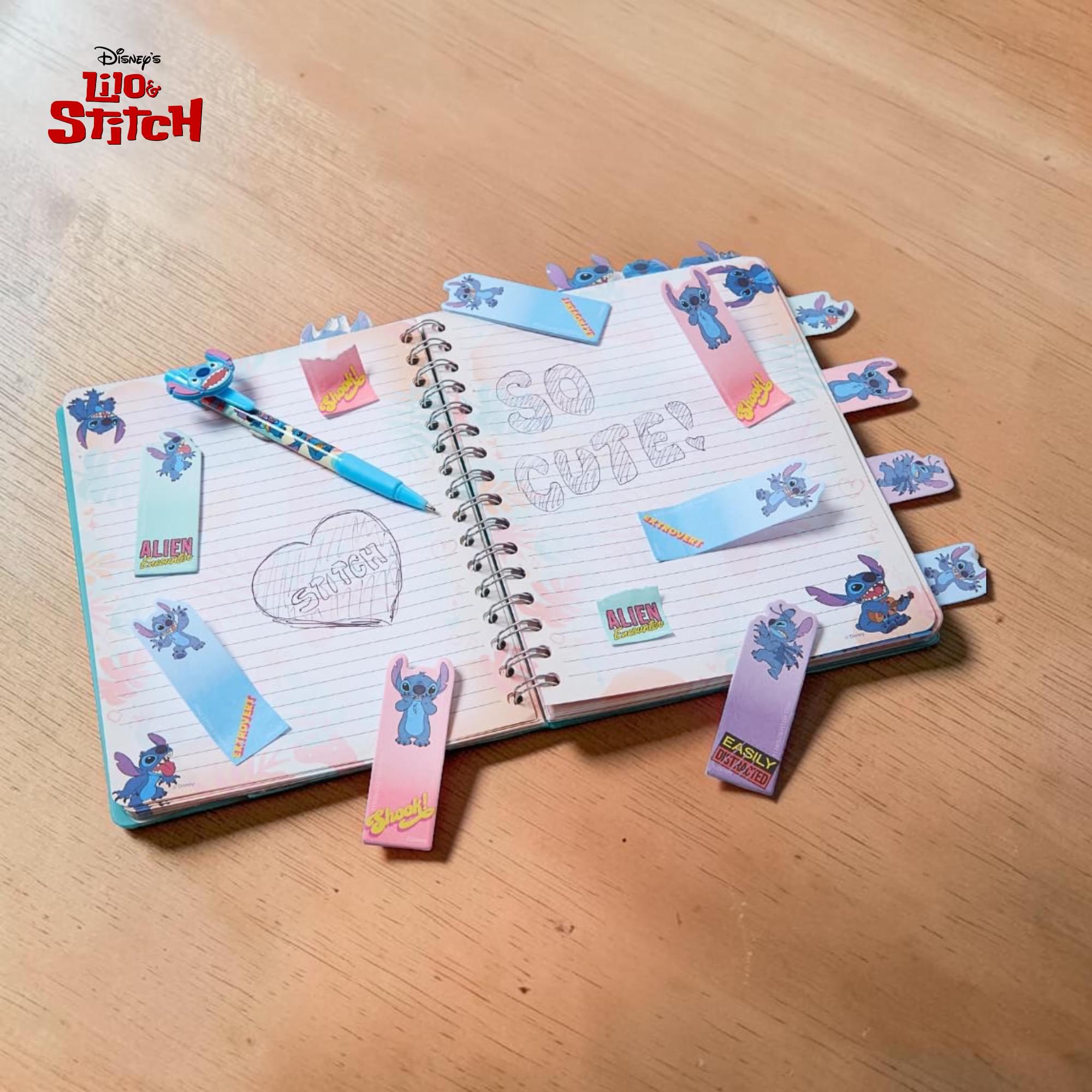 Disney Lilo & Stitch 4-Tabbed Spiral Journal Set With Sticky Notes and Pen | 96 Lined Pages