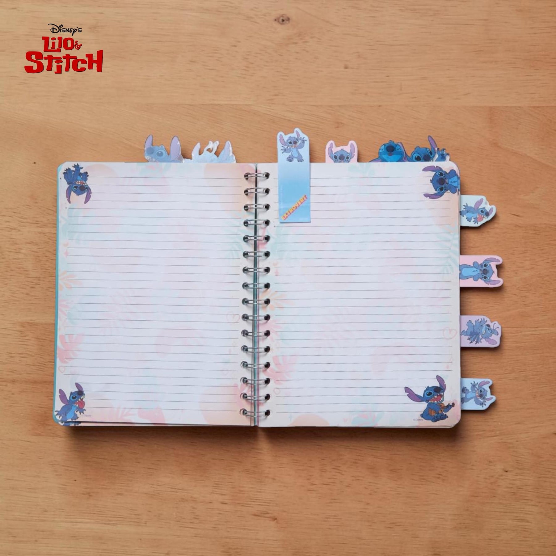 Disney Lilo & Stitch 4-Tabbed Spiral Journal Set With Sticky Notes and Pen | 96 Lined Pages