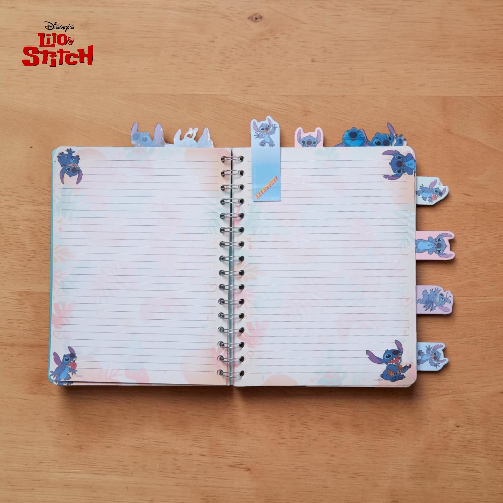 Disney Lilo & Stitch 4-Tabbed Spiral Journal Set With Sticky Notes and Pen | 96 Lined Pages