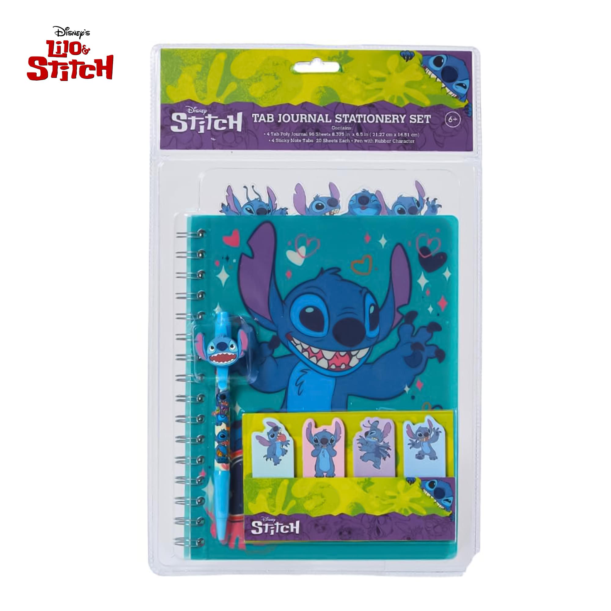 Disney Lilo & Stitch 4-Tabbed Spiral Journal Set With Sticky Notes and Pen | 96 Lined Pages