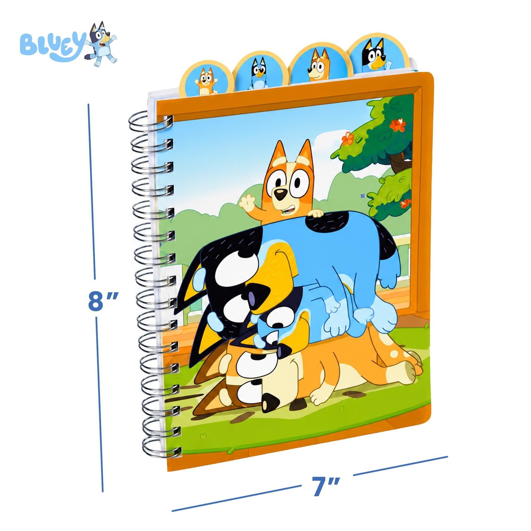 Bluey 4-Tabbed Spiral Journal Set With Sticky Notes and Pen | 96 Lined Pages