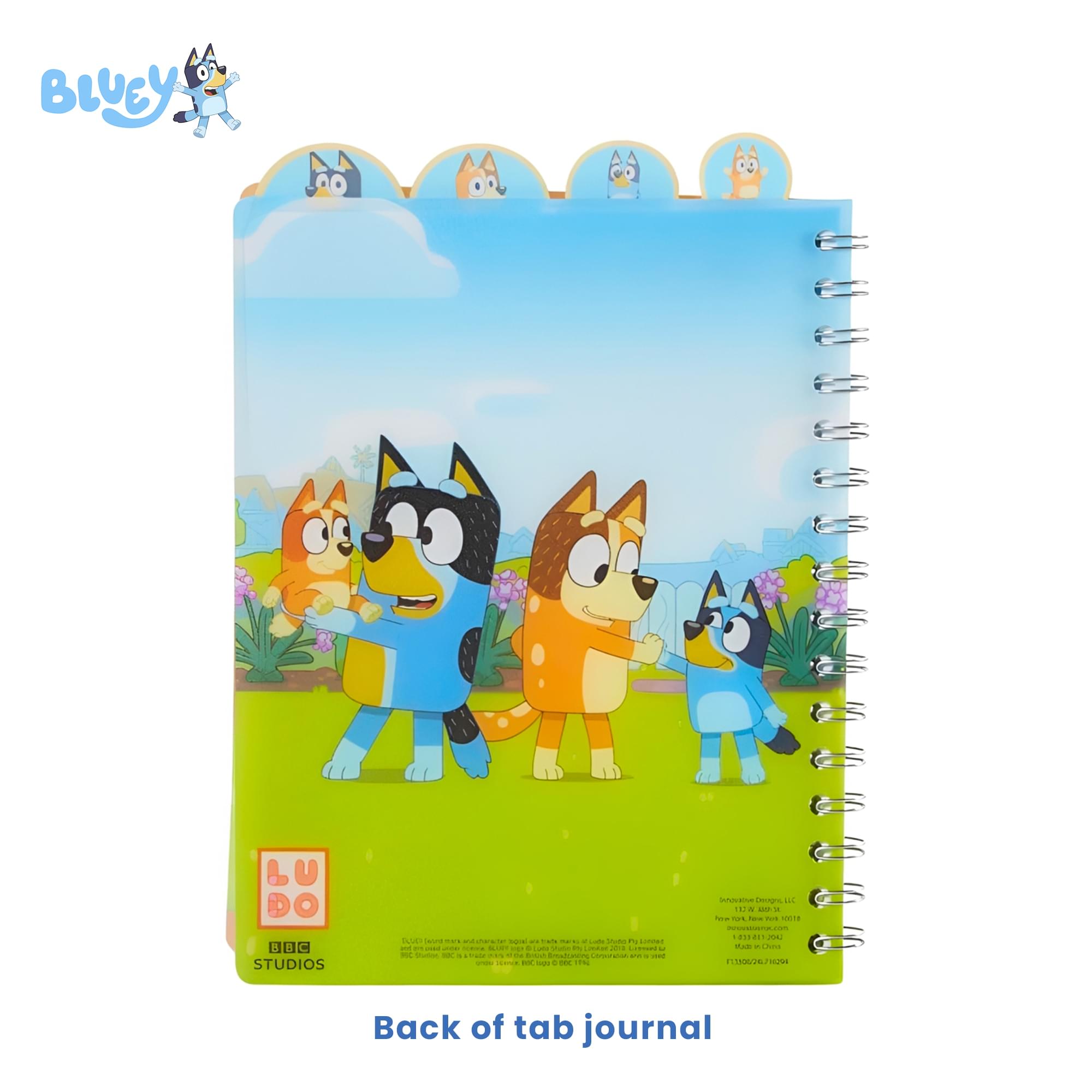 Bluey 4-Tabbed Spiral Journal Set With Sticky Notes and Pen | 96 Lined Pages