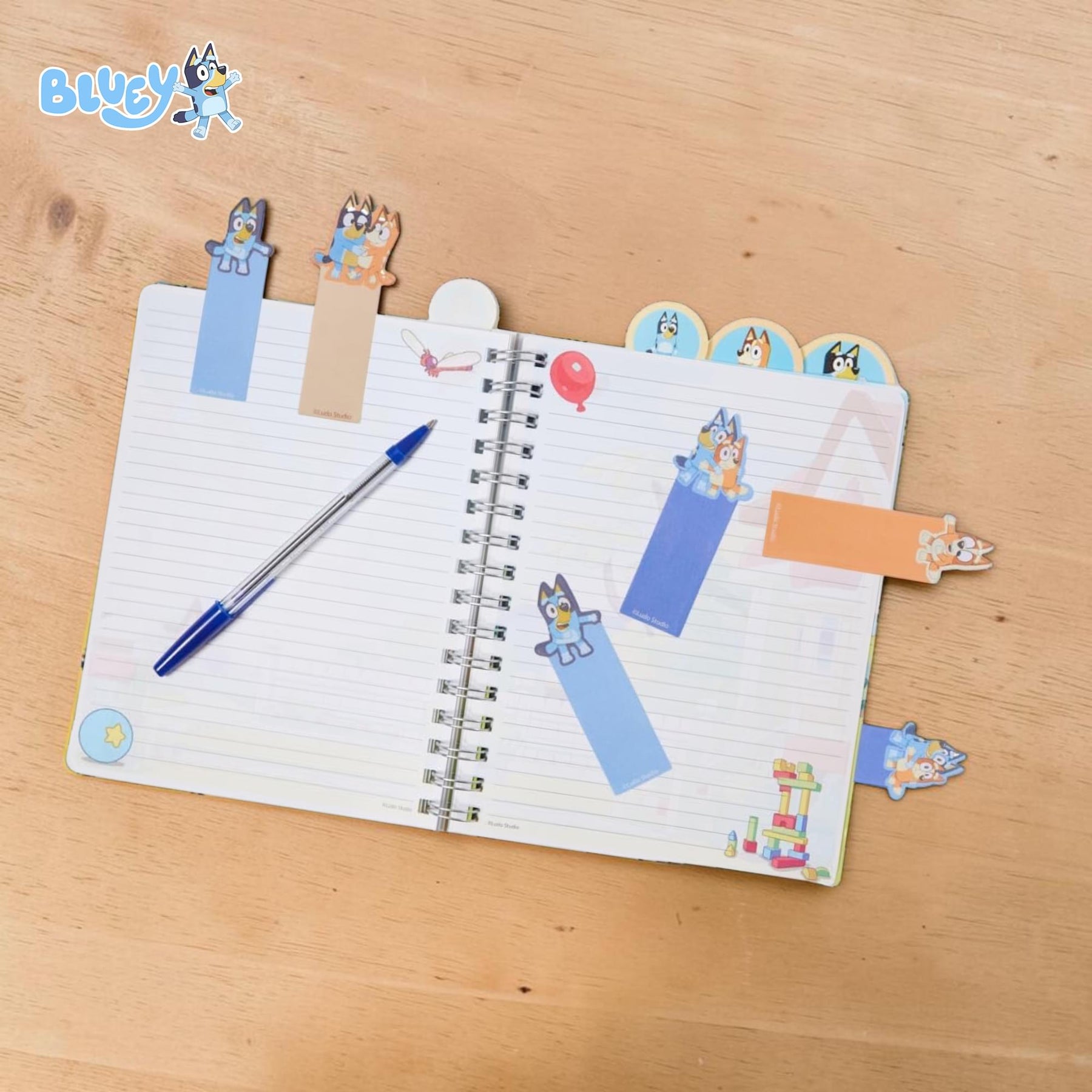 Bluey 4-Tabbed Spiral Journal Set With Sticky Notes and Pen | 96 Lined Pages