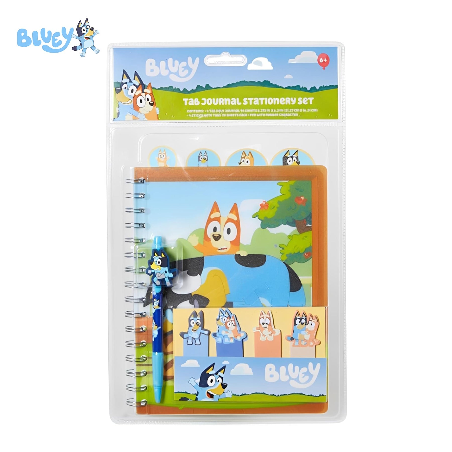 Bluey 4-Tabbed Spiral Journal Set With Sticky Notes and Pen | 96 Lined Pages