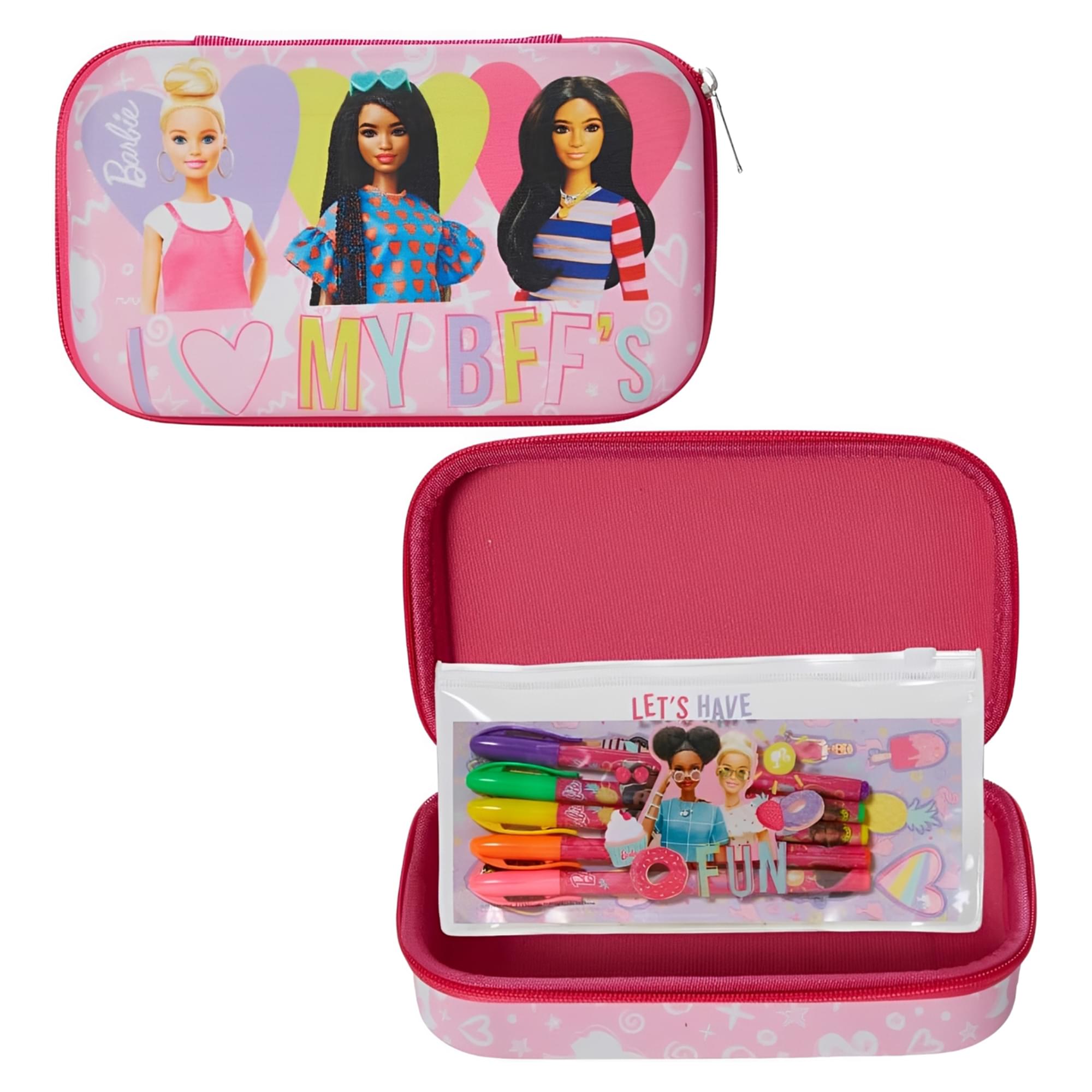 Barbie Pencil Case With Stickers and 5 Gel Pens | 8 x 5 Inches