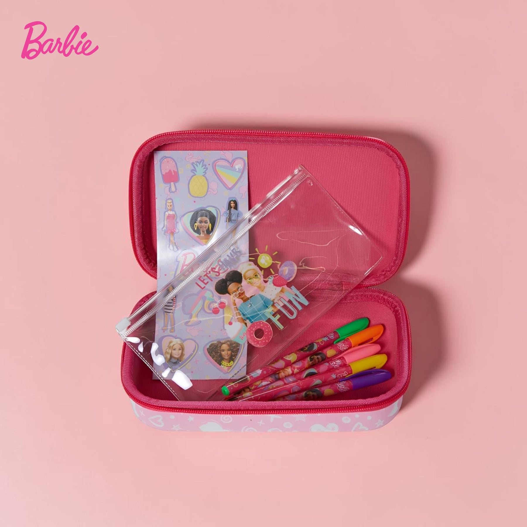 Barbie Pencil Case With Stickers and 5 Gel Pens | 8 x 5 Inches