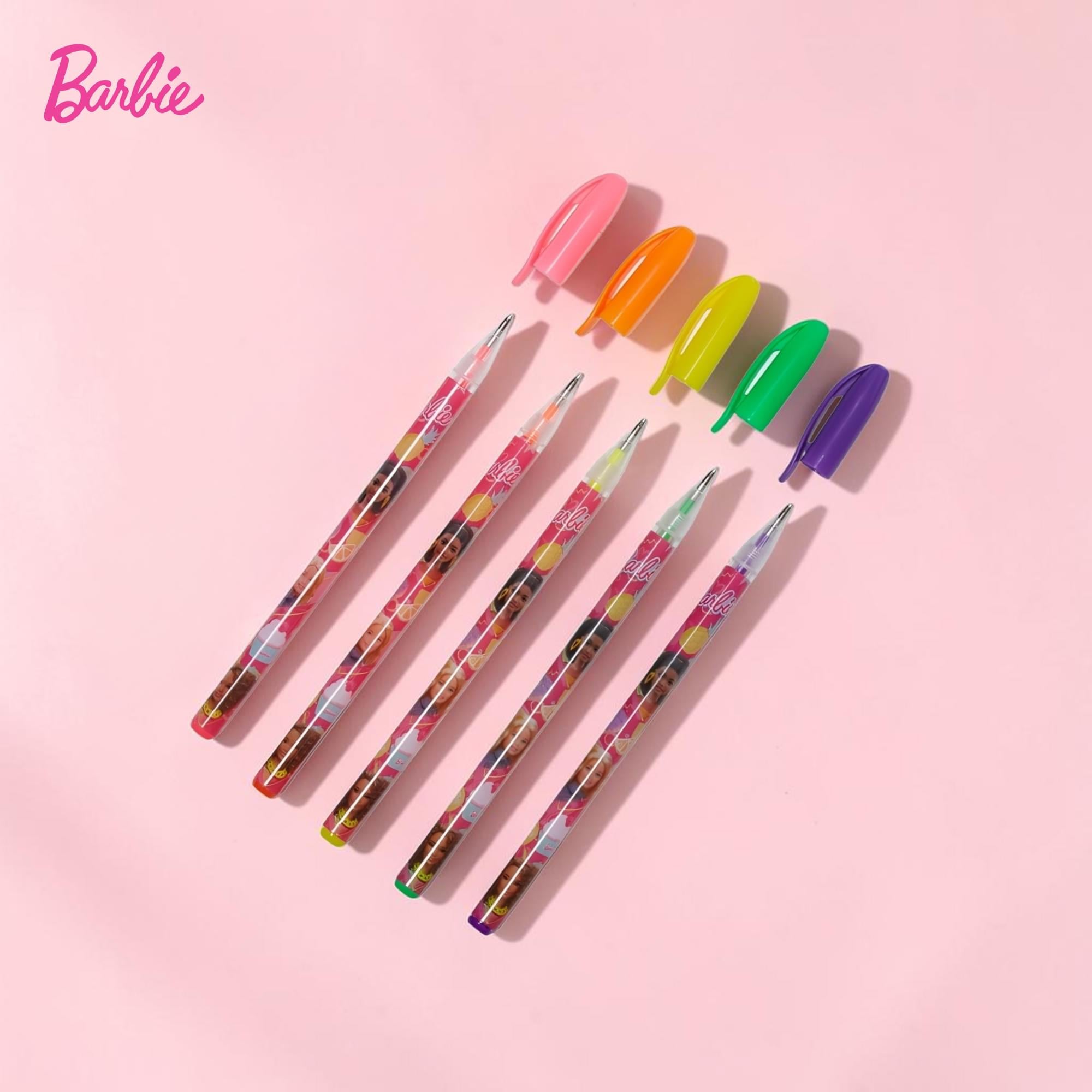 Barbie Pencil Case With Stickers and 5 Gel Pens | 8 x 5 Inches