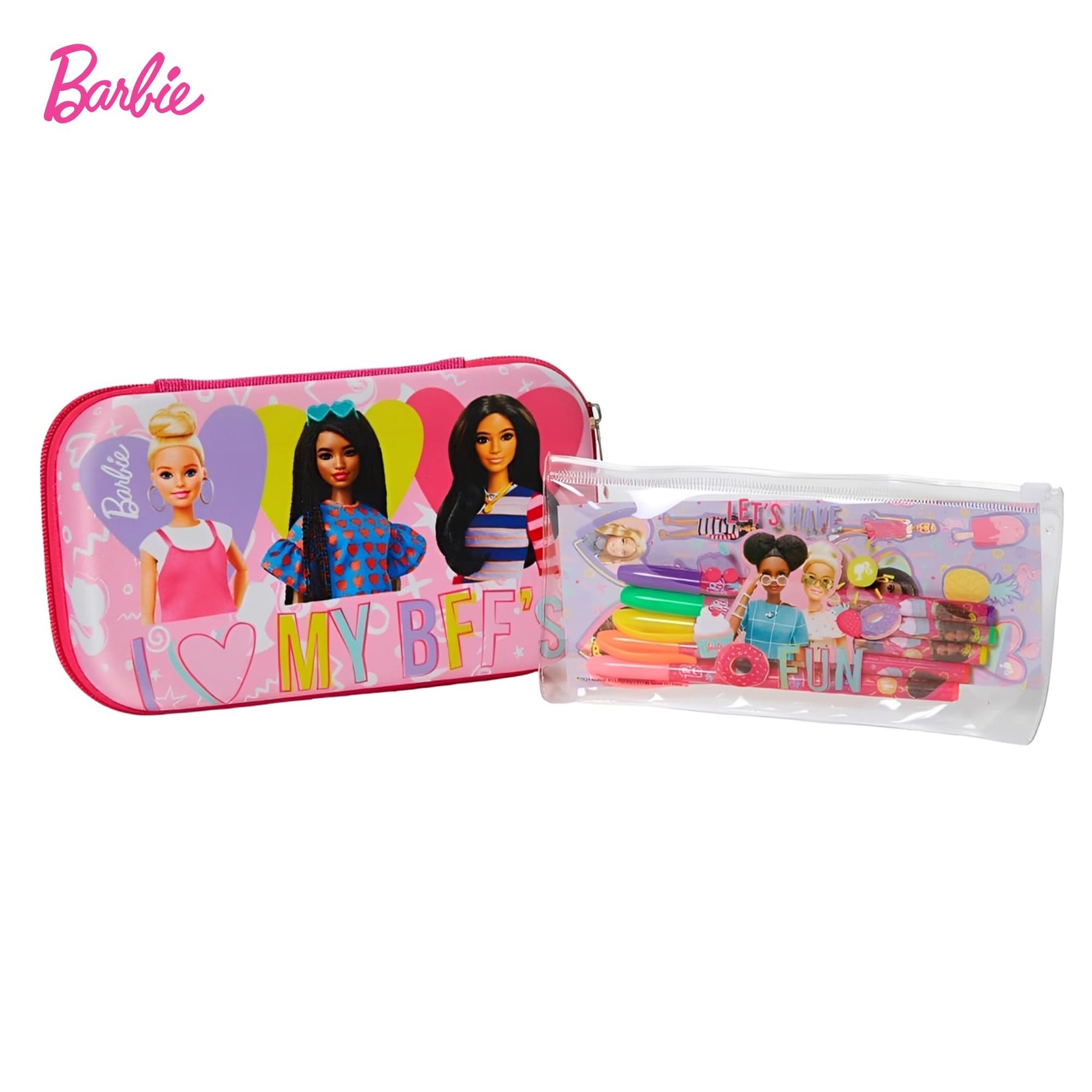 Barbie Pencil Case With Stickers and 5 Gel Pens | 8 x 5 Inches