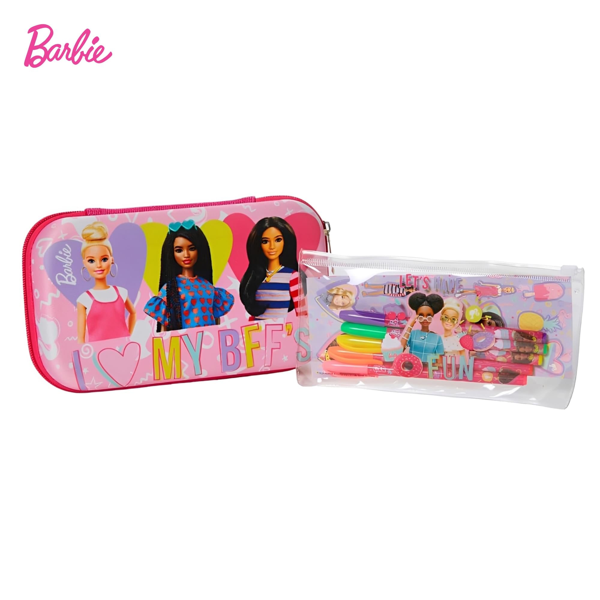 Barbie Pencil Case With Stickers and 5 Gel Pens | 8 x 5 Inches