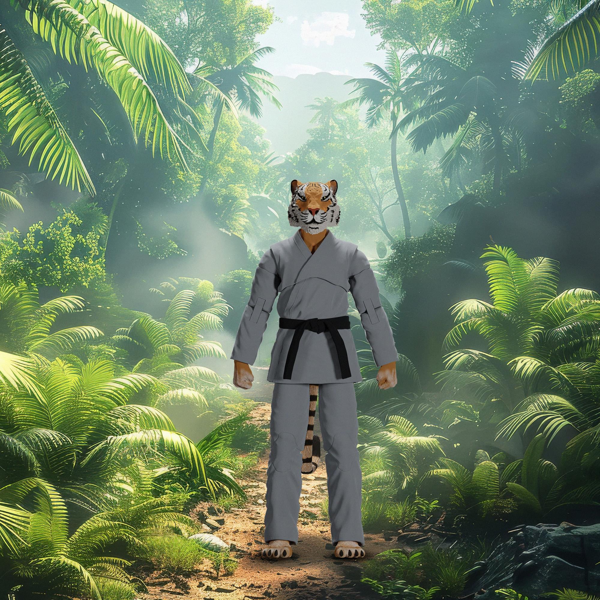 Zoo Jitsu Fighters 6 Inch Action Figure | Tiago the Tiger with Gray Gi