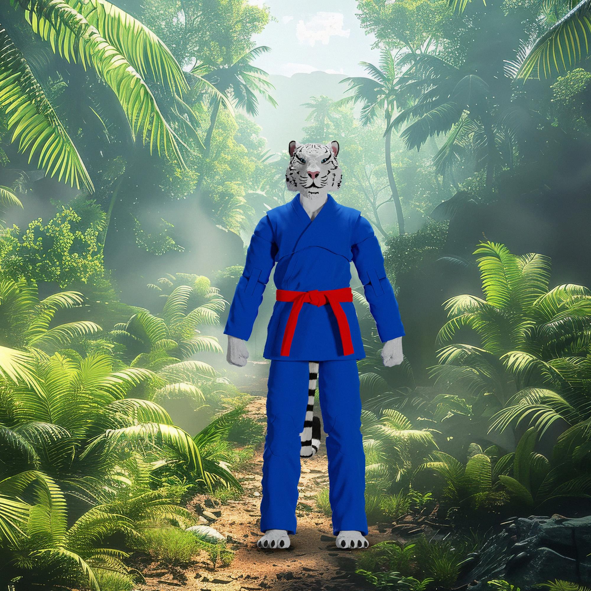 Zoo Jitsu Fighters 6 Inch Action Figure | Taj the White Tiger with Blue Gi