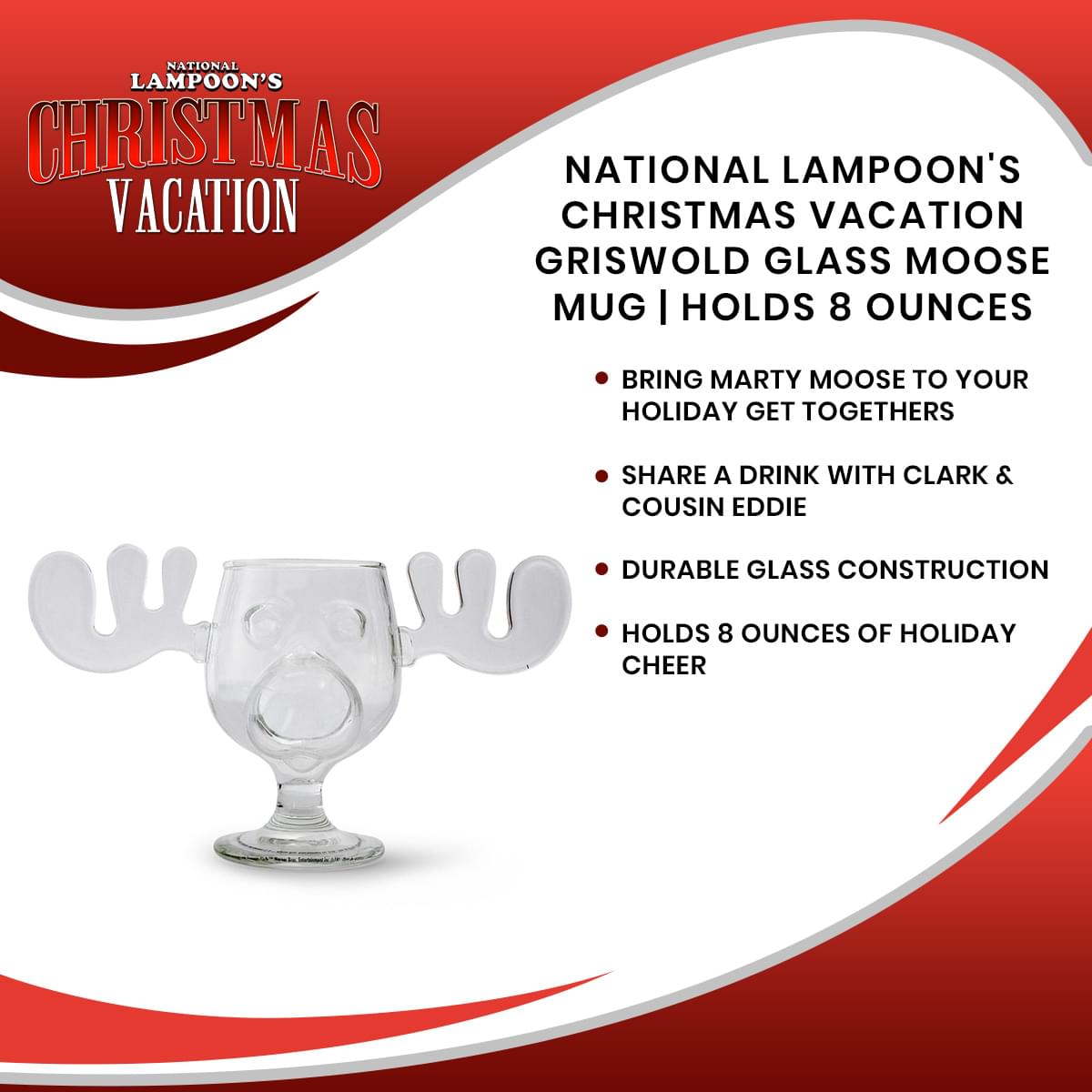 National Lampoon's Christmas Vacation Griswold Glass Moose Mug | Holds 8 Ounces