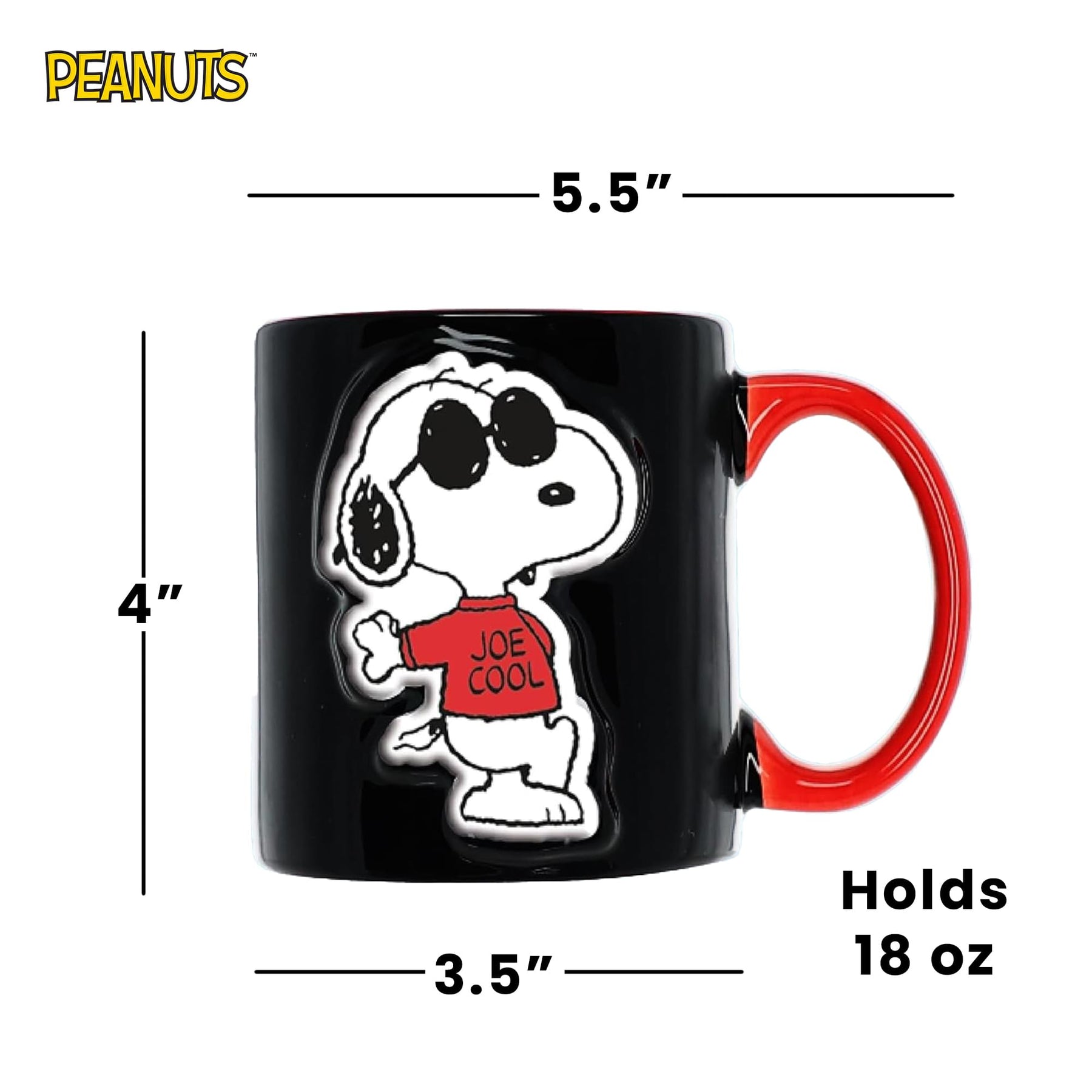 Peanuts Snoopy Joe Cool Embossed Ceramic Mug | Holds 18 Ounces