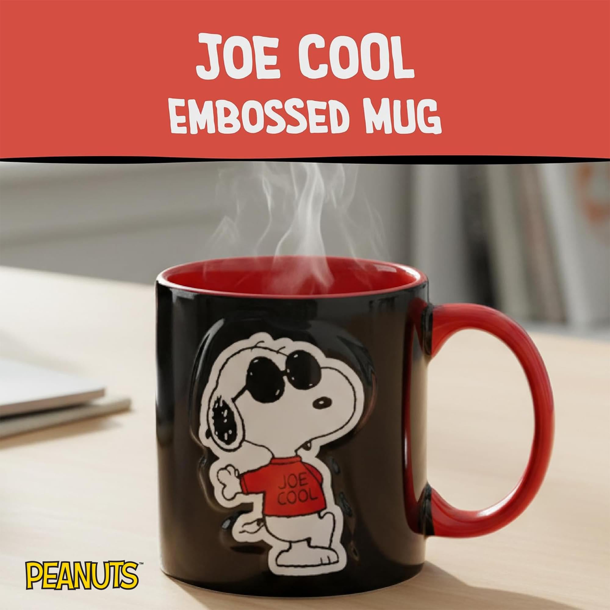Peanuts Snoopy Joe Cool Embossed Ceramic Mug | Holds 18 Ounces