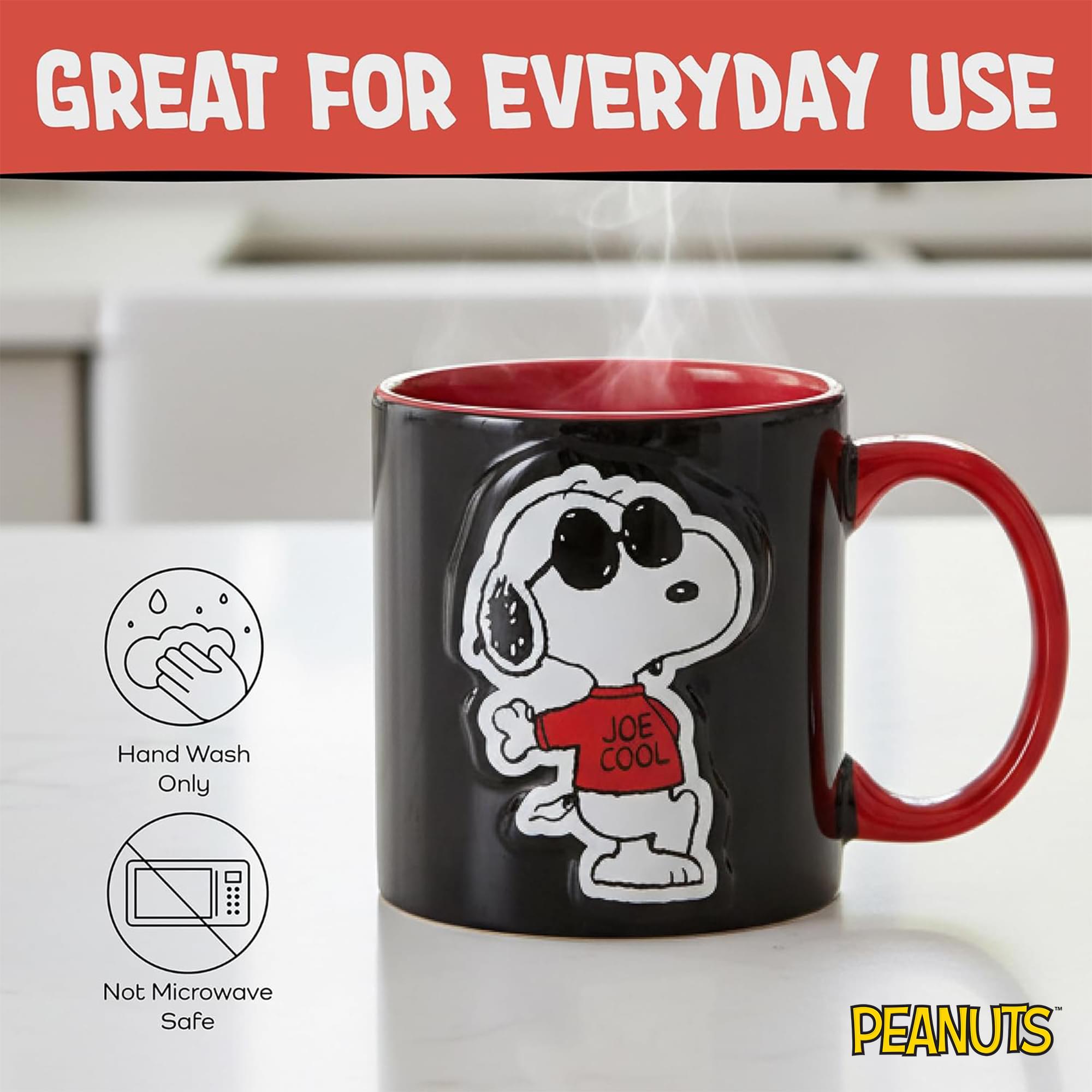 Peanuts Snoopy Joe Cool Embossed Ceramic Mug | Holds 18 Ounces