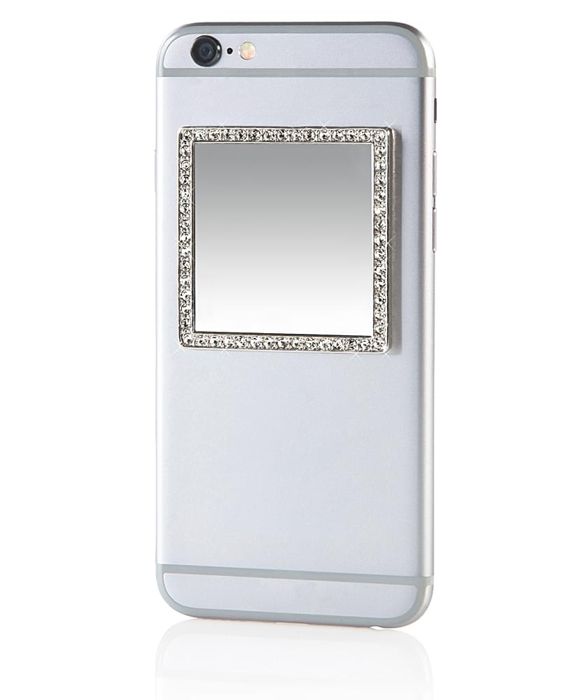 iDecoz Phone Mirror: Silver Square w/ Crystals