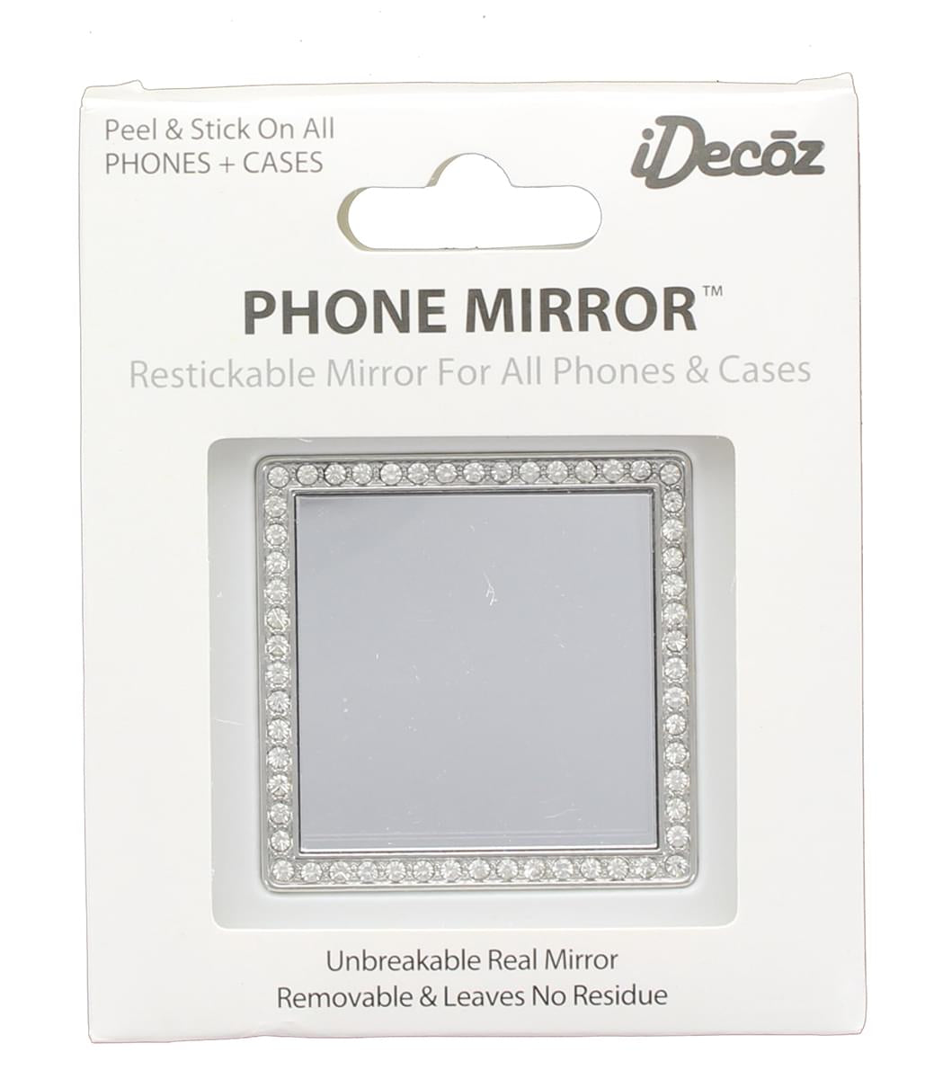 iDecoz Phone Mirror: Silver Square w/ Crystals