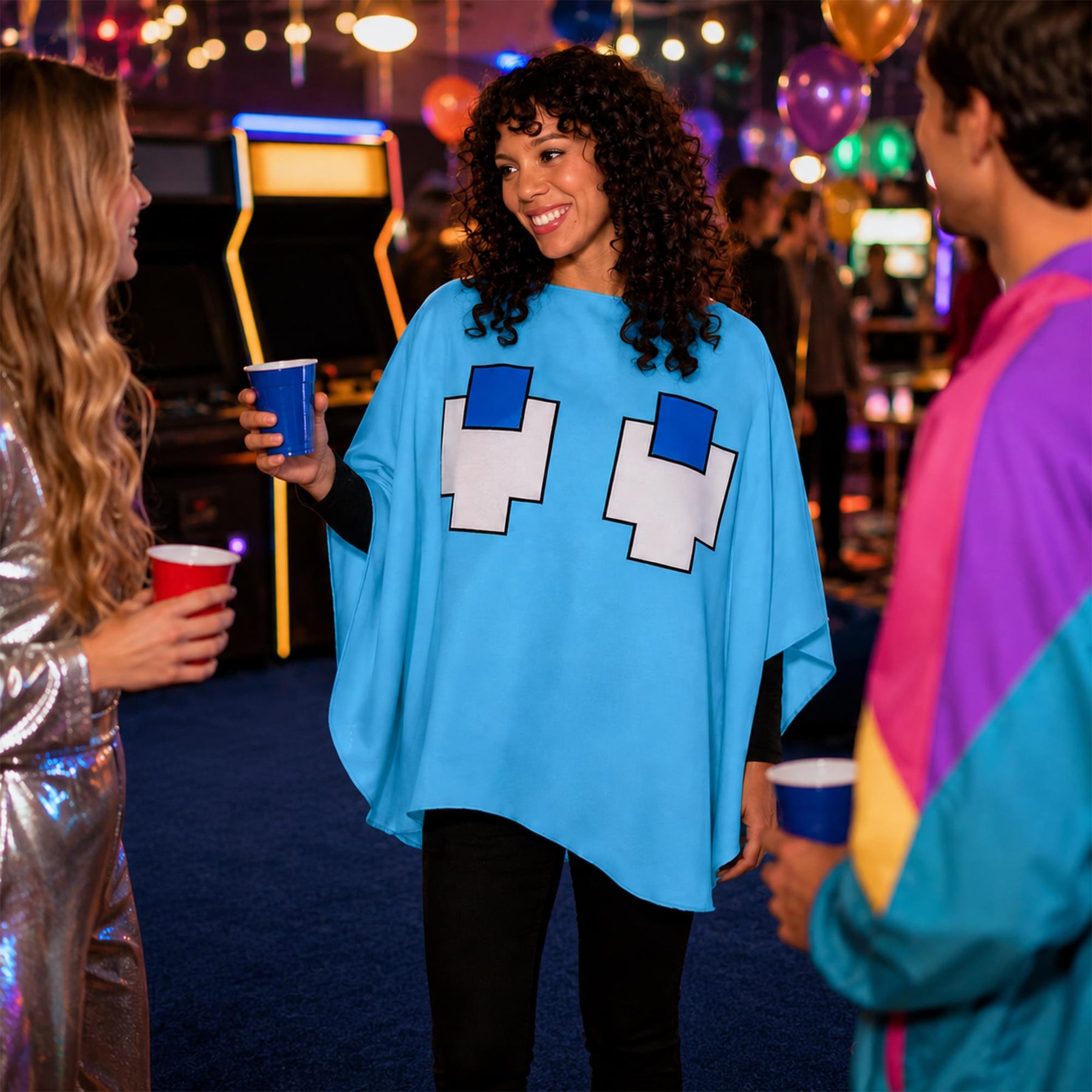 PAC-MAN INKY (Blue Ghost) Adult Costume Poncho | One Size Fits Most