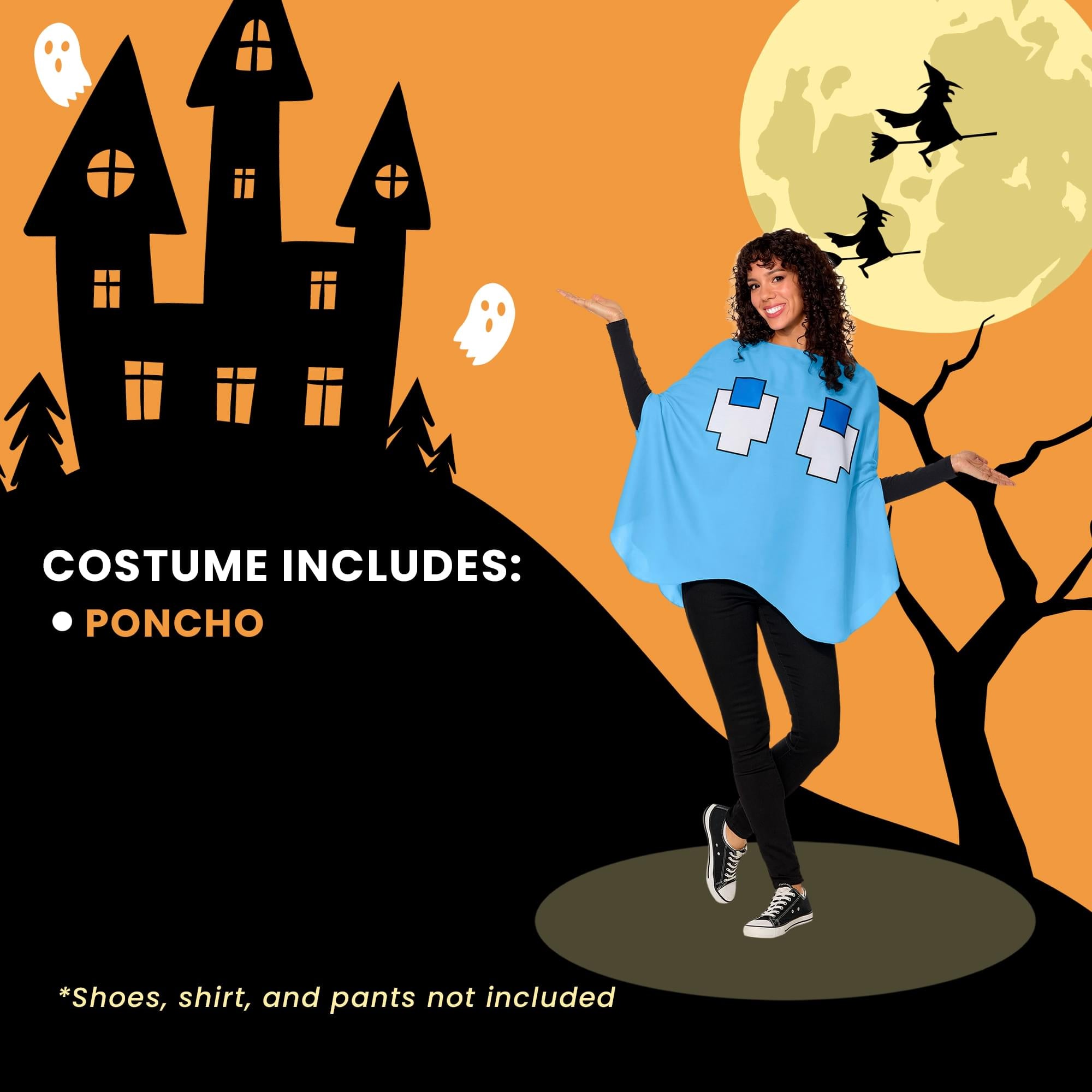 PAC-MAN INKY (Blue Ghost) Adult Costume Poncho | One Size Fits Most