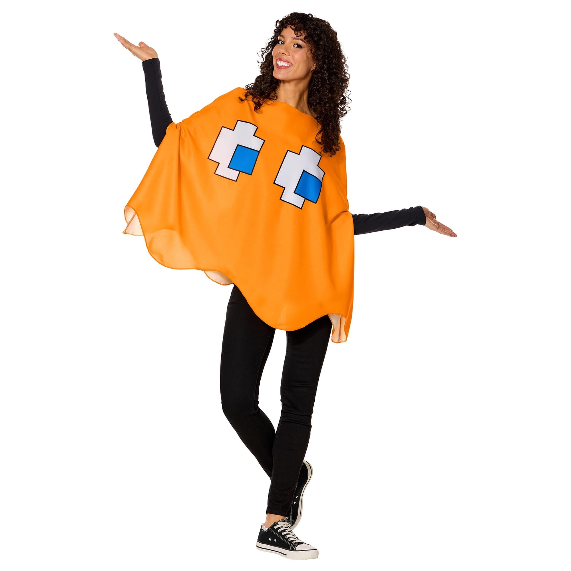 PAC-Man CLYDE (Orange Ghost) Adult Costume Poncho | One Size Fits Most