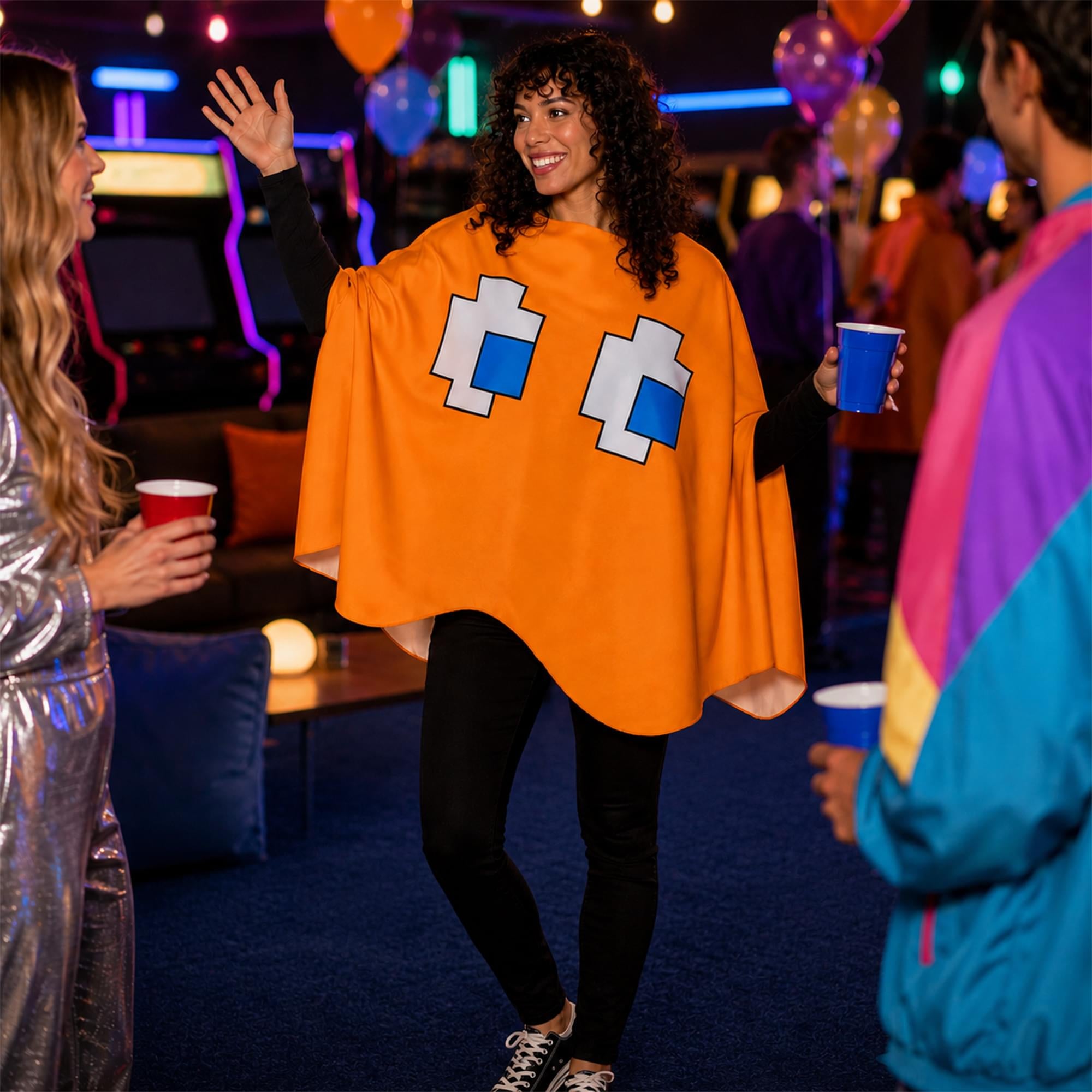PAC-Man CLYDE (Orange Ghost) Adult Costume Poncho | One Size Fits Most