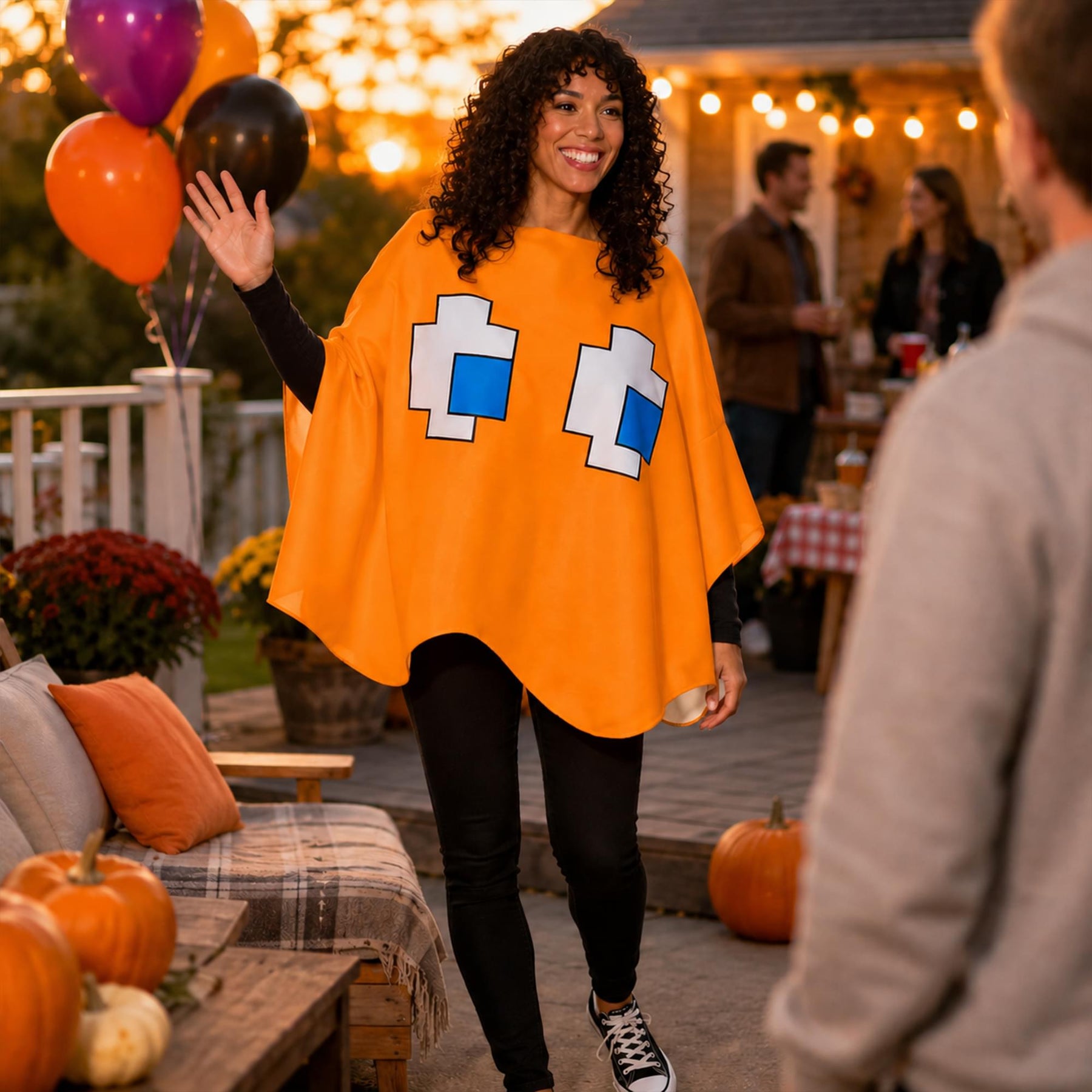 PAC-Man CLYDE (Orange Ghost) Adult Costume Poncho | One Size Fits Most